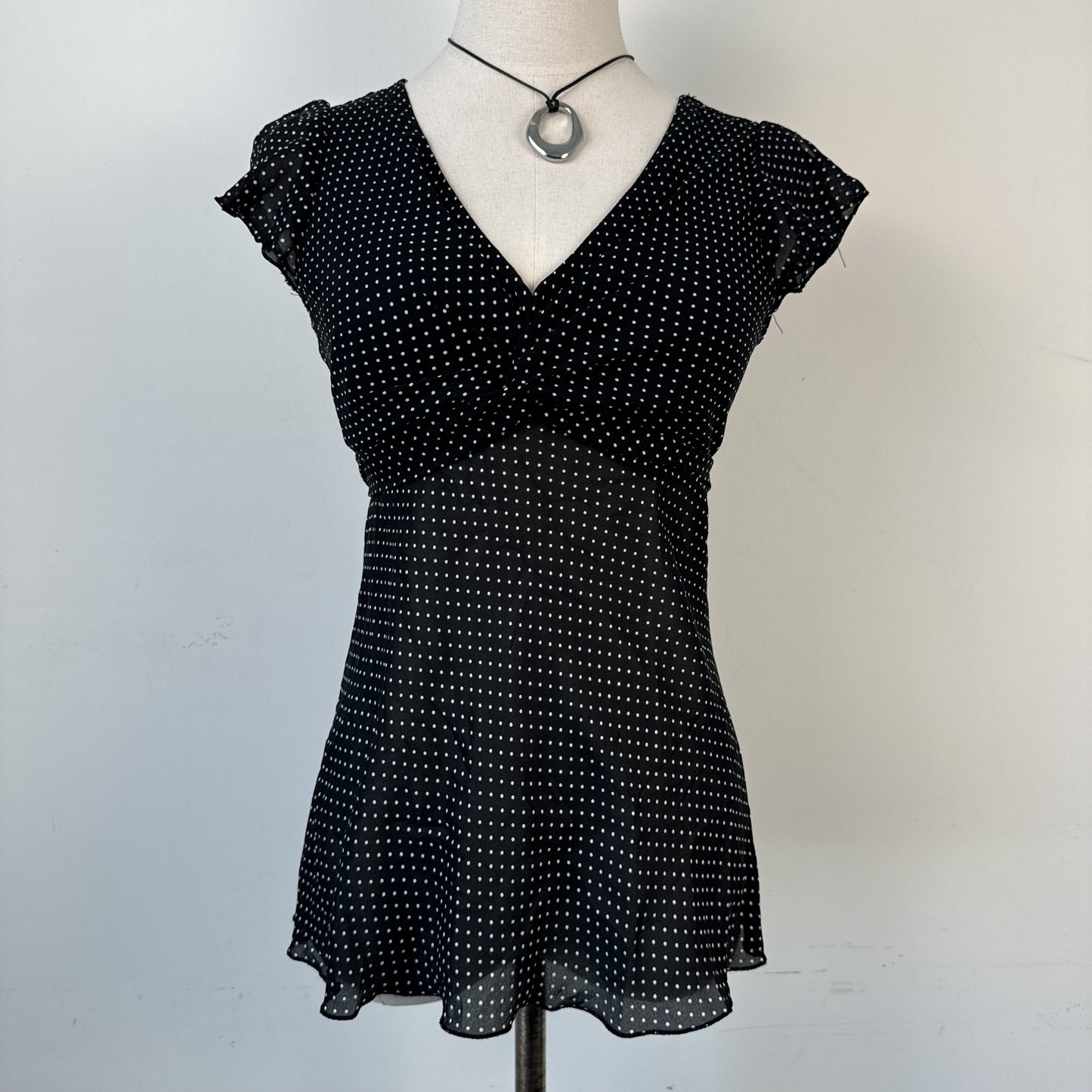 Vintage Semi-Sheer Chiffon Polka Dot Tie Up Top – view 3