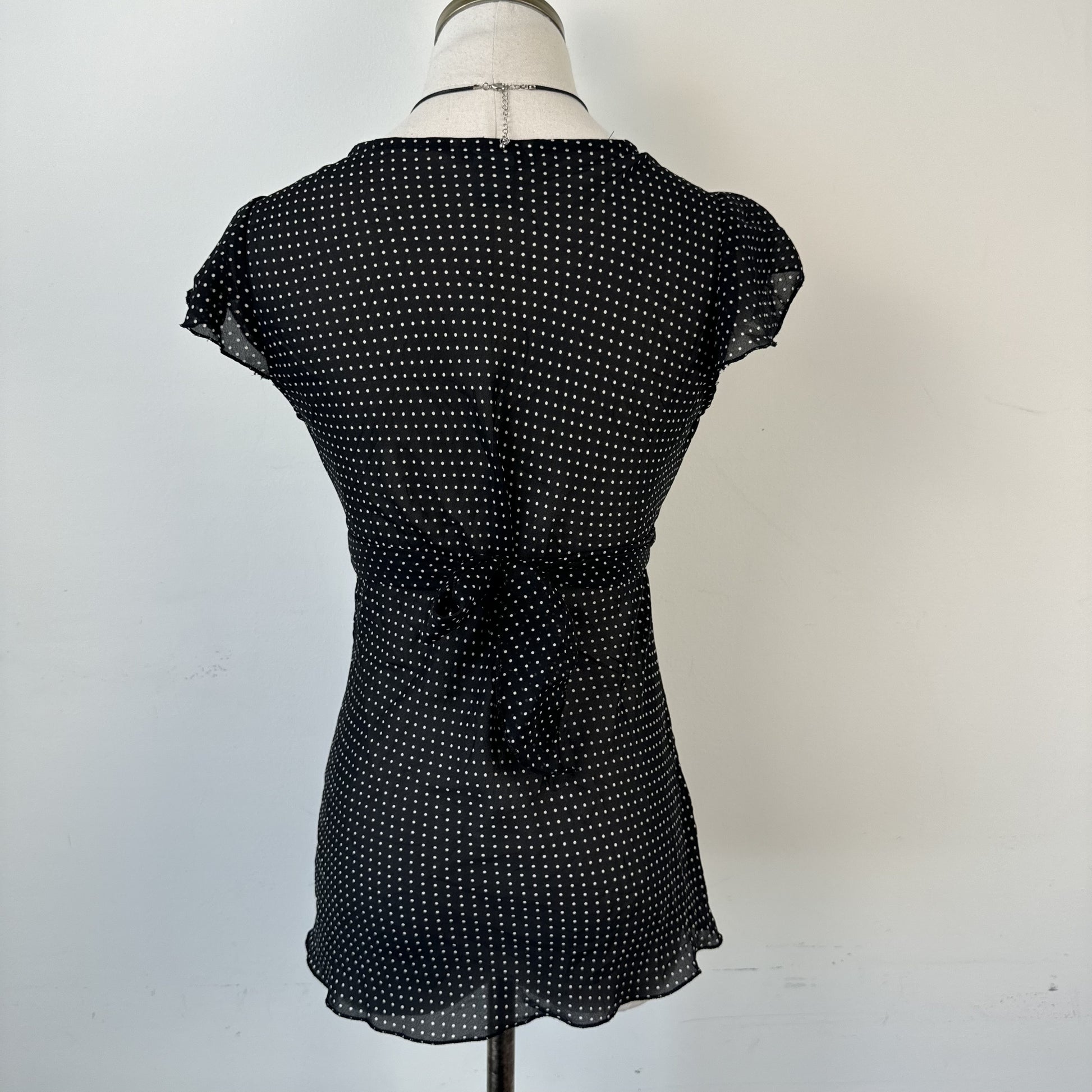 Vintage Semi-Sheer Chiffon Polka Dot Tie Up Top – view 5