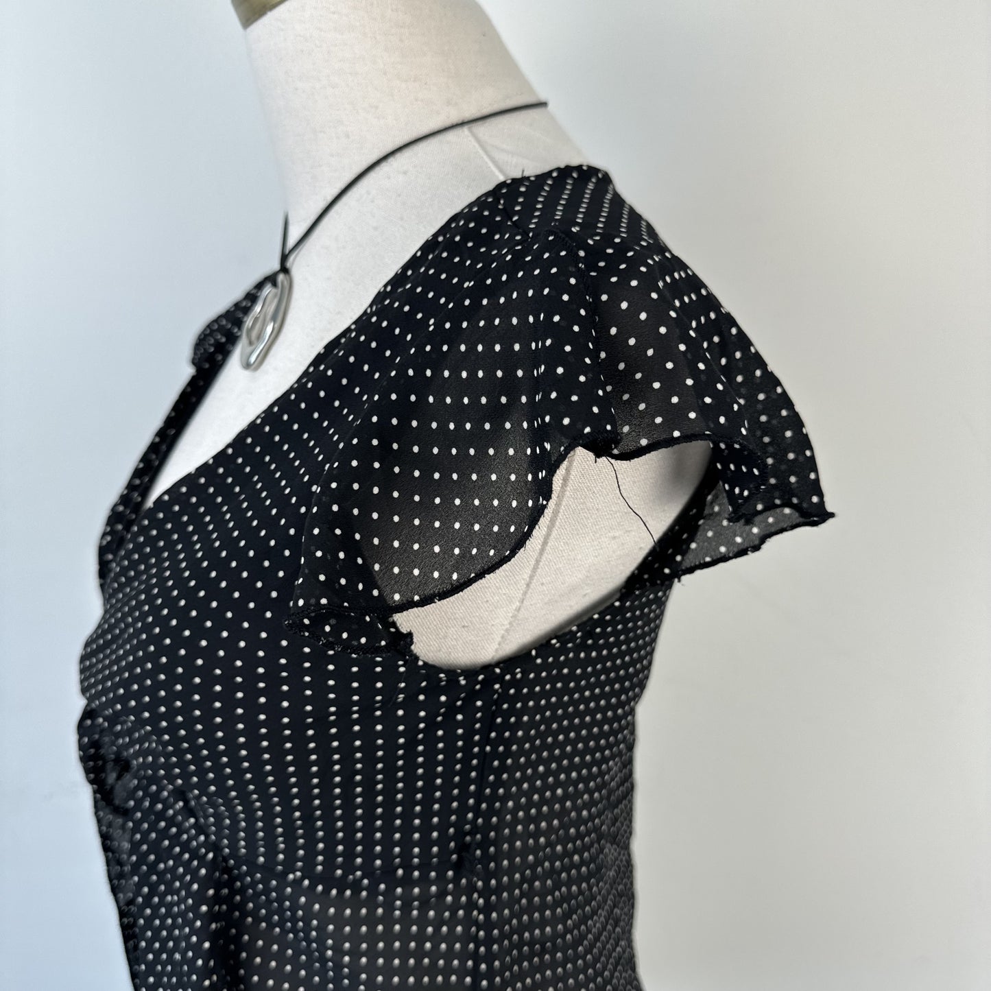 Vintage Semi-Sheer Chiffon Polka Dot Tie Up Top – view 9