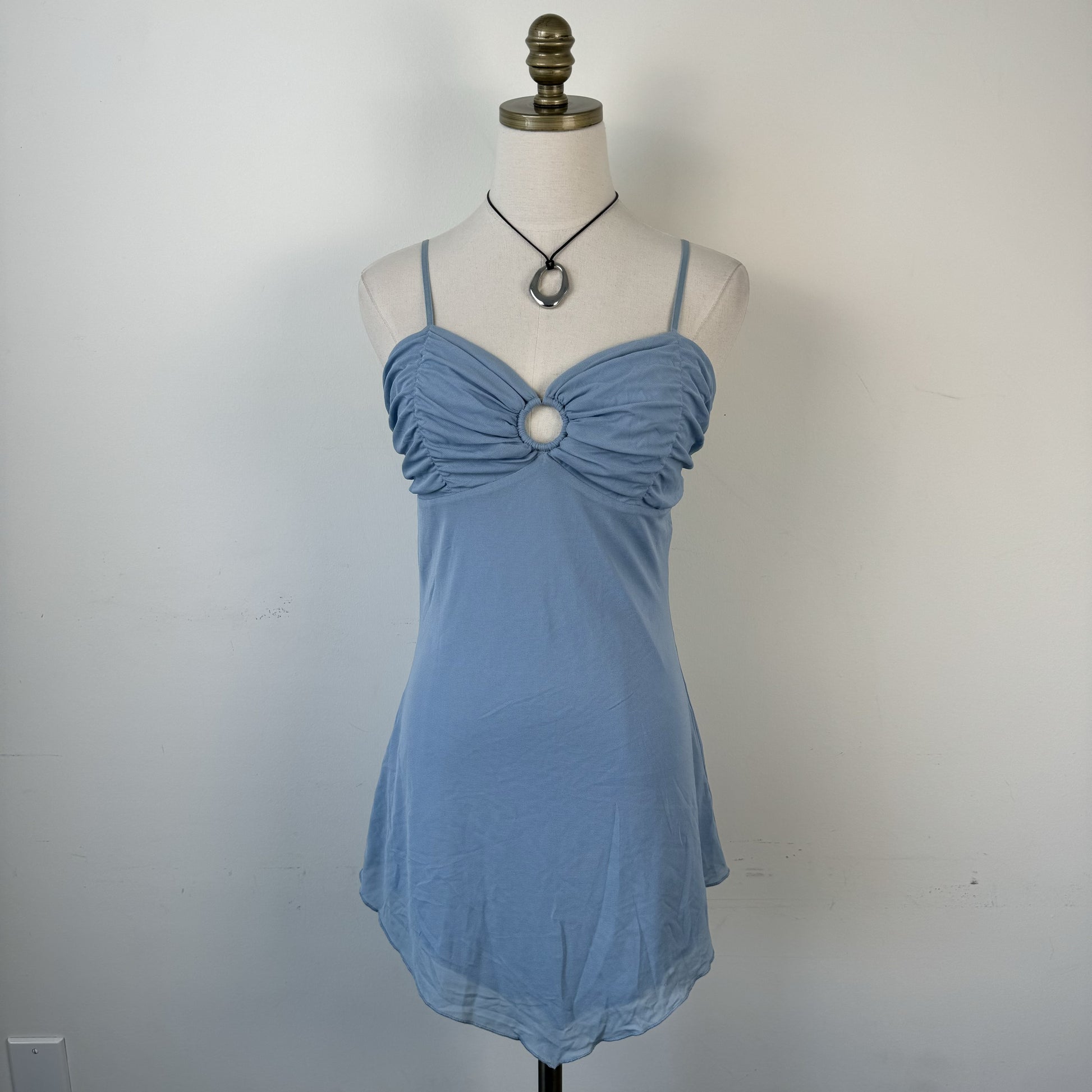 Y2K Blue Double-Layer Mesh Fairycore Cami / Mini Dress