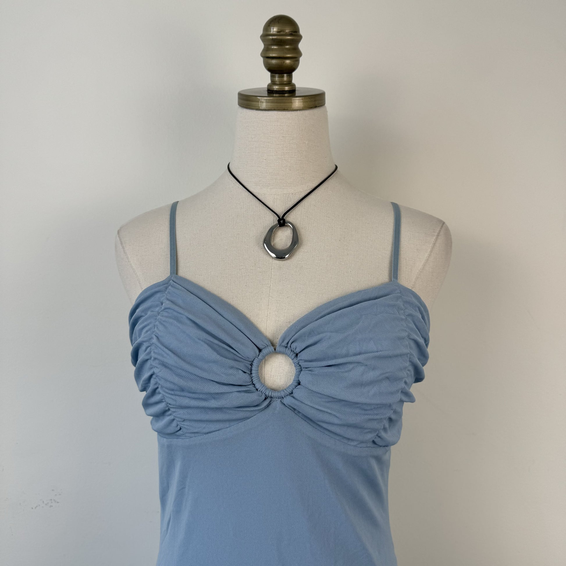 Y2K Blue Double-Layer Mesh Fairycore Cami / Mini Dress – view 2