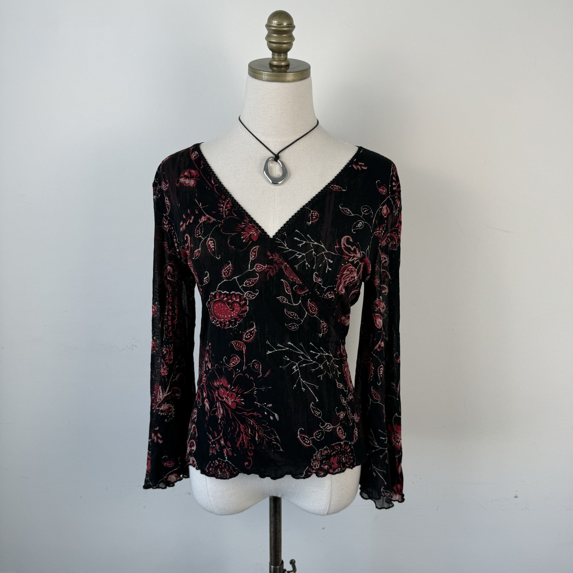 Vintage Mesh Overlay Bell Sleeve Wrap Top – view 4