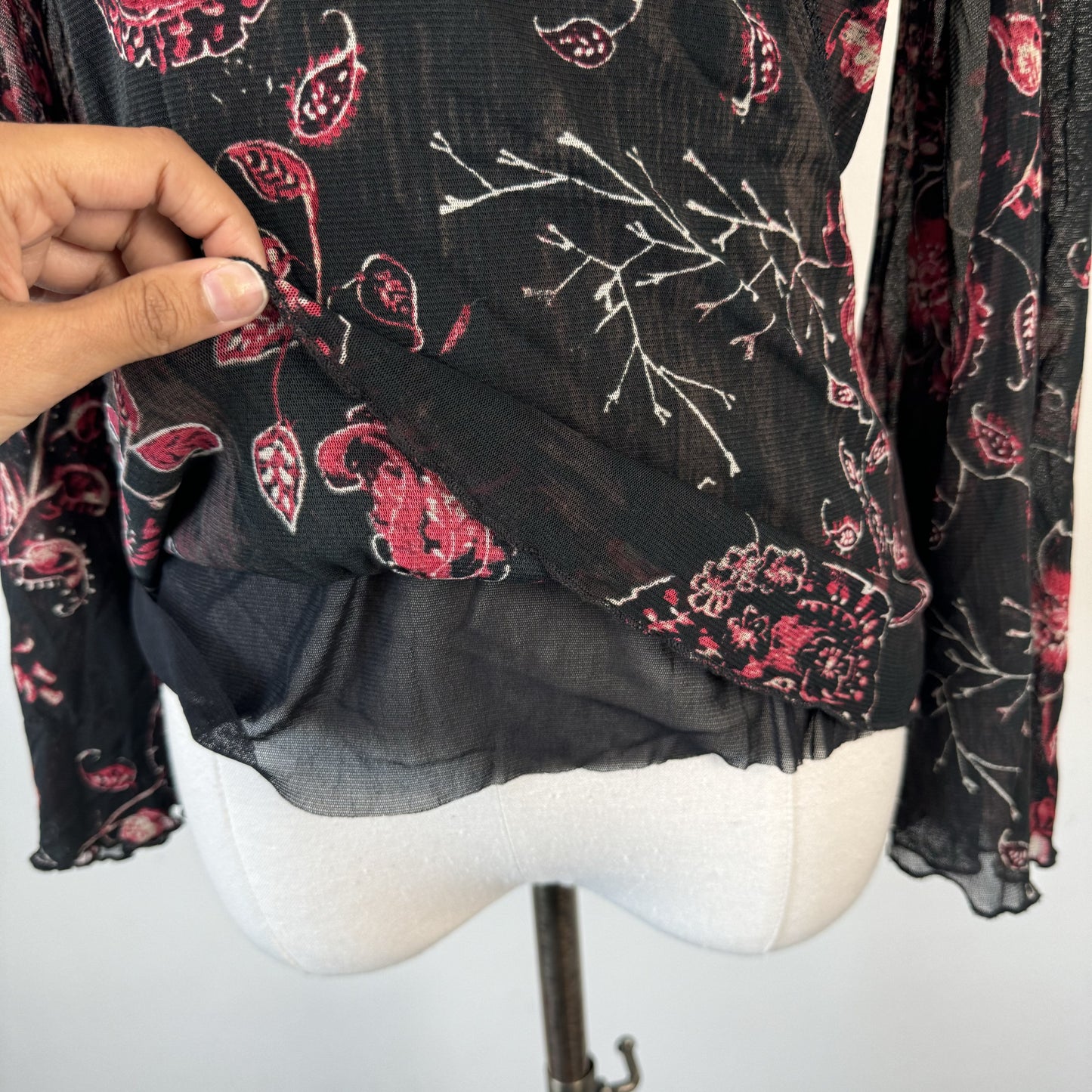 Vintage Mesh Overlay Bell Sleeve Wrap Top – view 10
