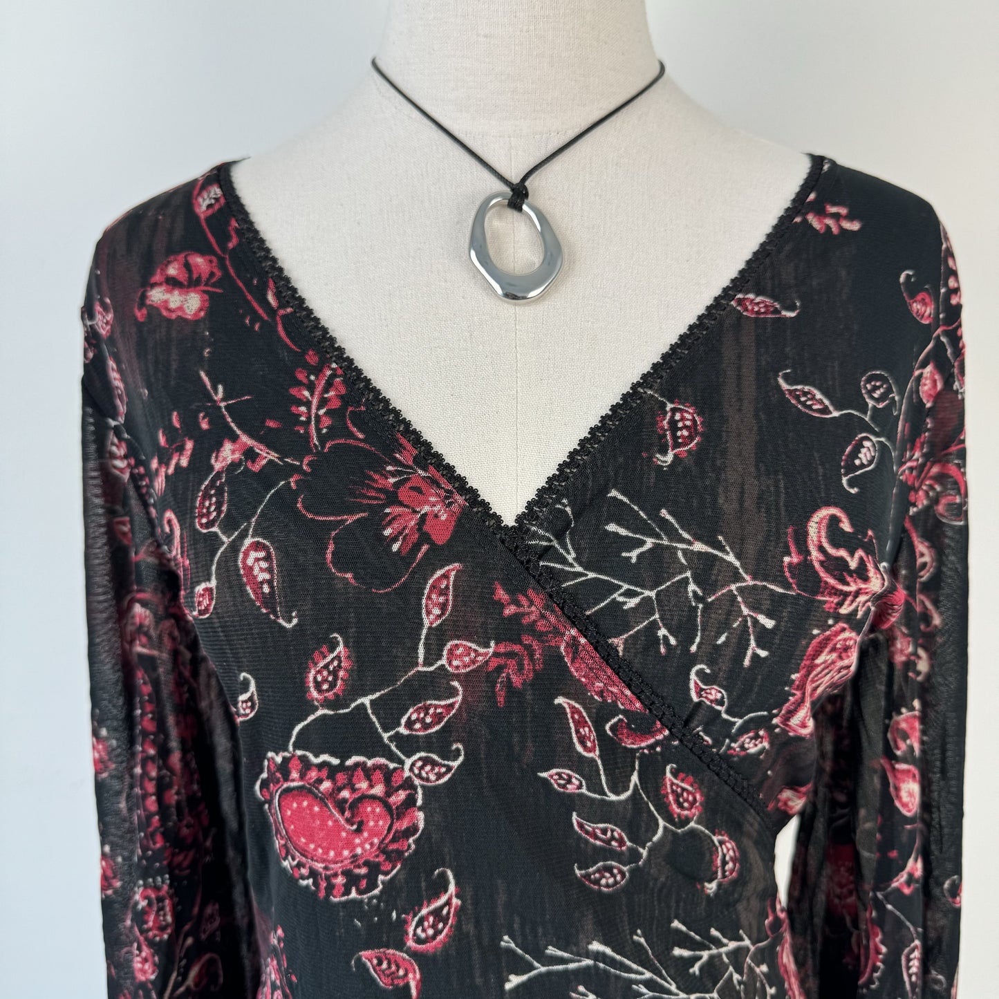 Vintage Mesh Overlay Bell Sleeve Wrap Top – view 11