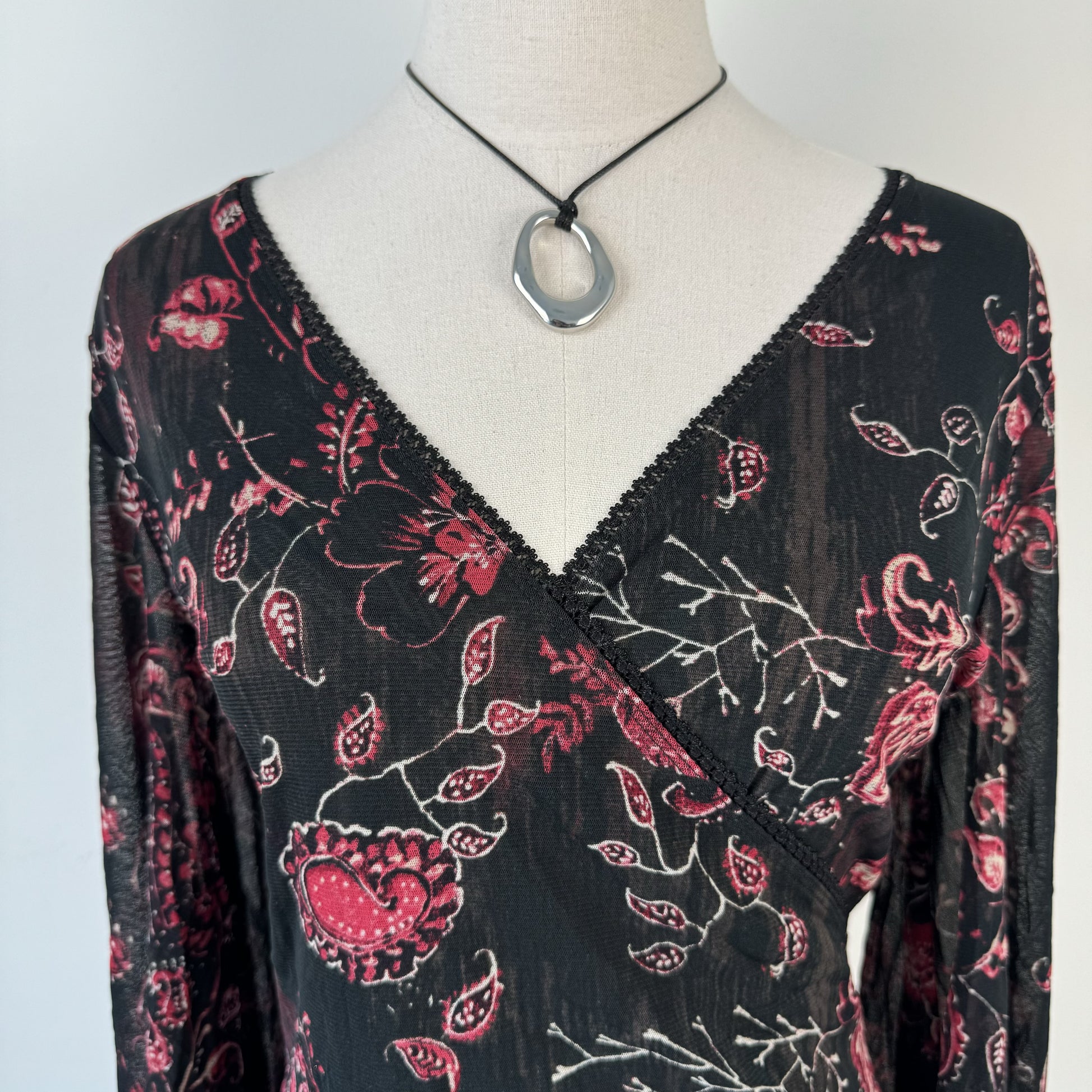 Vintage Mesh Overlay Bell Sleeve Wrap Top – view 11