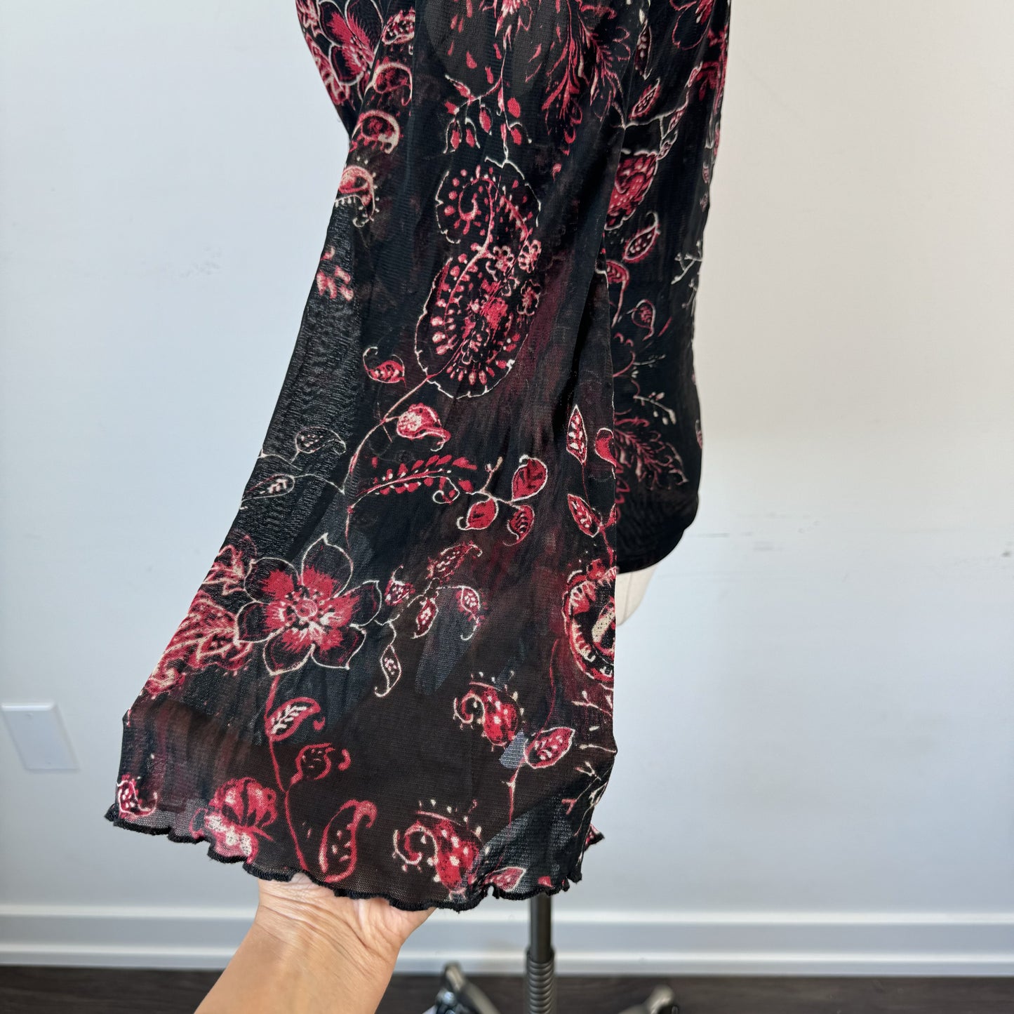 Vintage Mesh Overlay Bell Sleeve Wrap Top – view 12