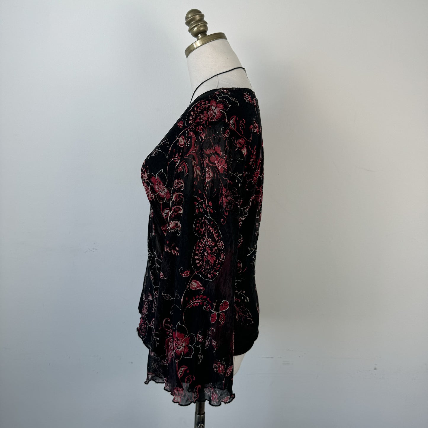 Vintage Mesh Overlay Bell Sleeve Wrap Top – view 6