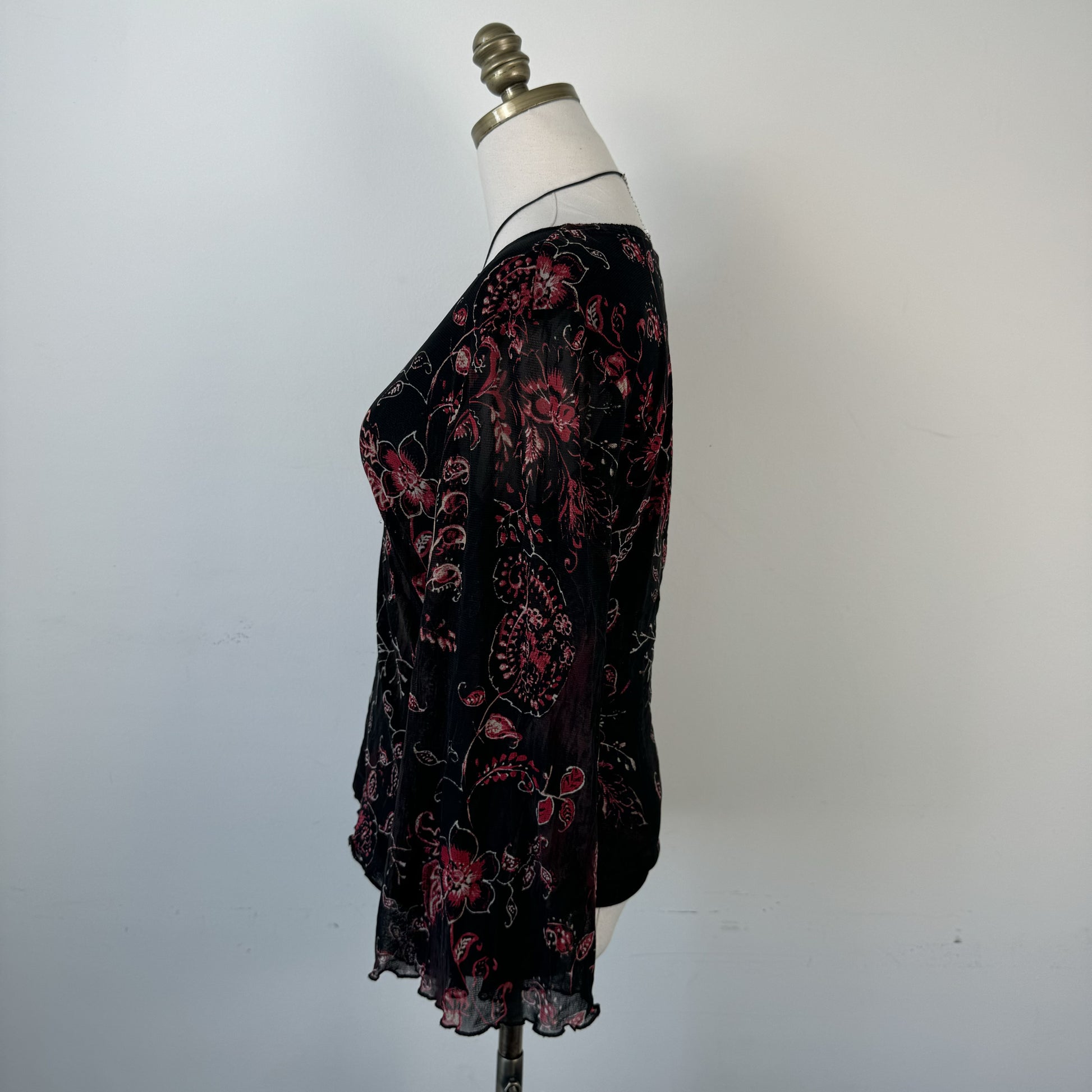 Vintage Mesh Overlay Bell Sleeve Wrap Top – view 6
