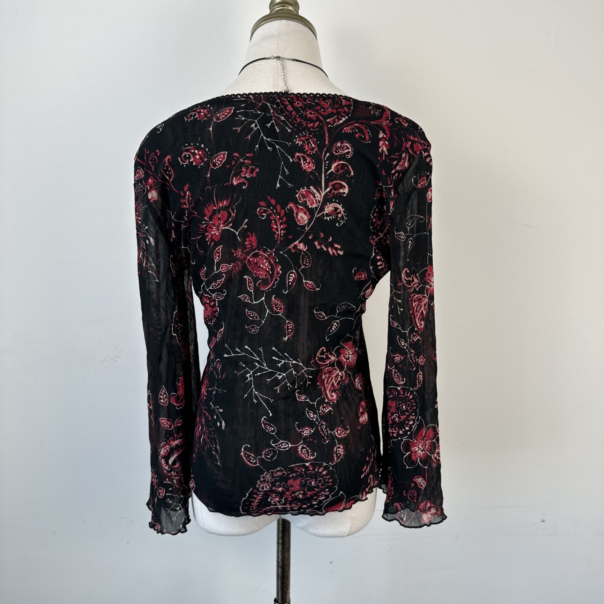 Vintage Mesh Overlay Bell Sleeve Wrap Top – view 7