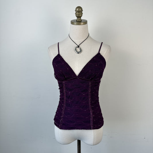 90s Purple Mesh Heart Moon Star Babydoll Cami Top