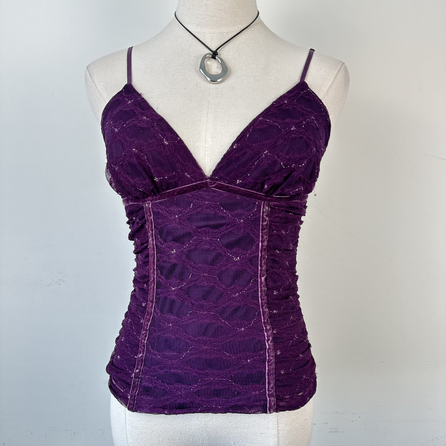 90s Purple Mesh Heart Moon Star Babydoll Cami Top – view 2