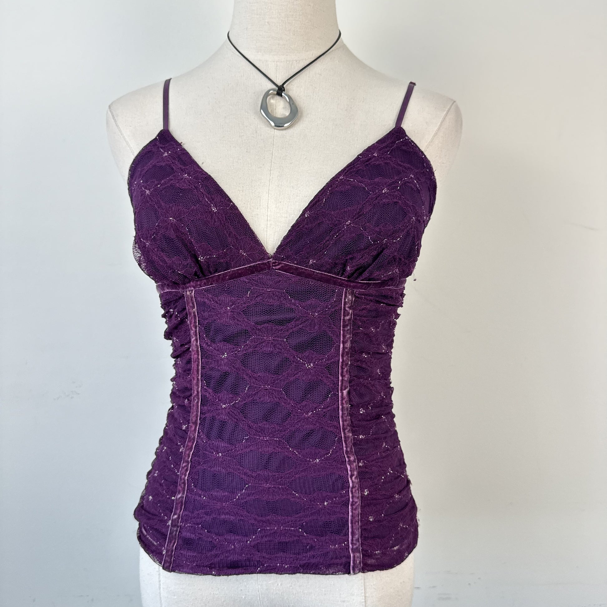 90s Purple Mesh Heart Moon Star Babydoll Cami Top – view 3