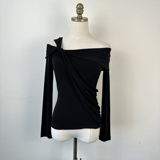 Vintage Express Black Off Shoulder Draped Long Sleeve Top