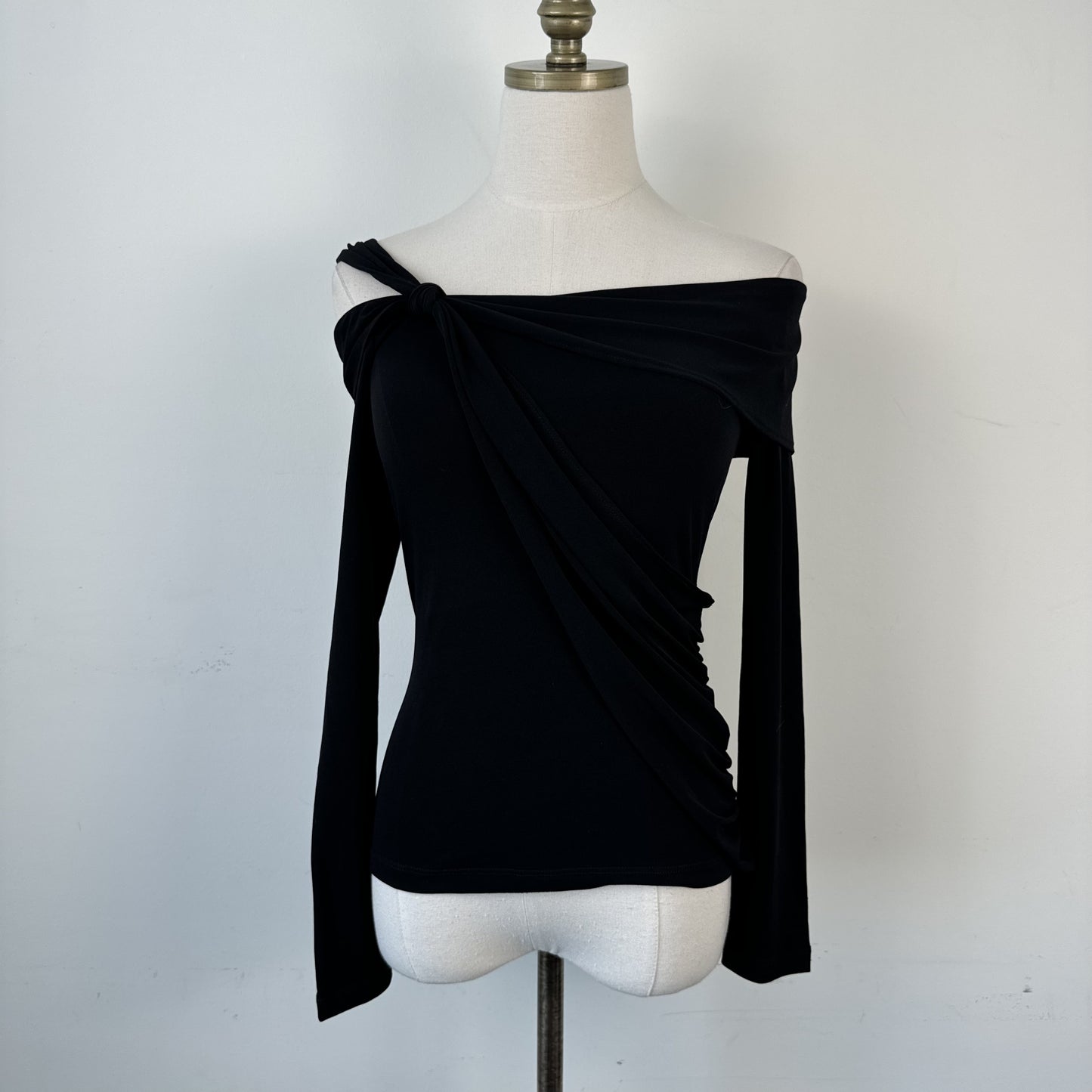 Vintage Express Black Off Shoulder Draped Long Sleeve Top – view 2