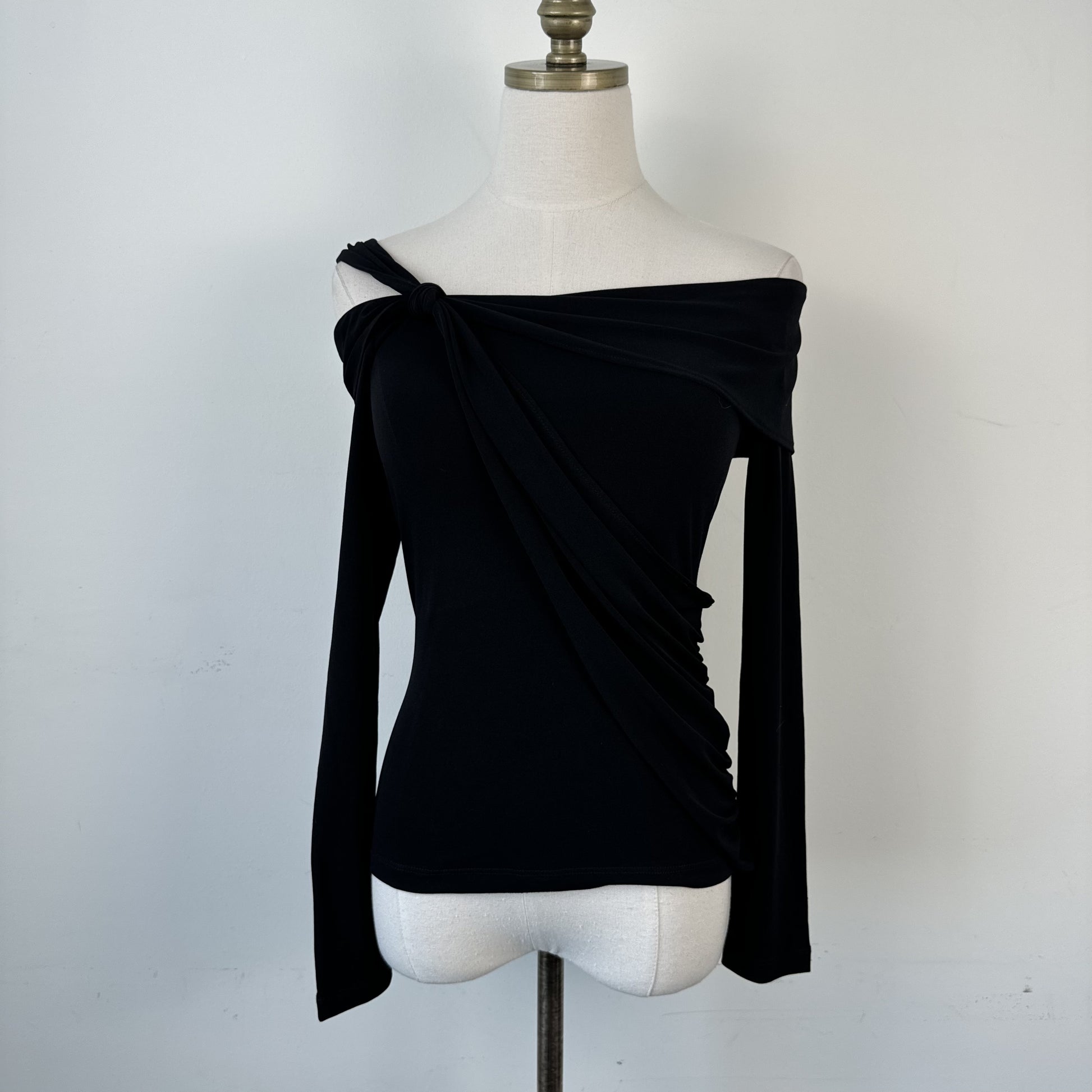 Vintage Express Black Off Shoulder Draped Long Sleeve Top – view 2