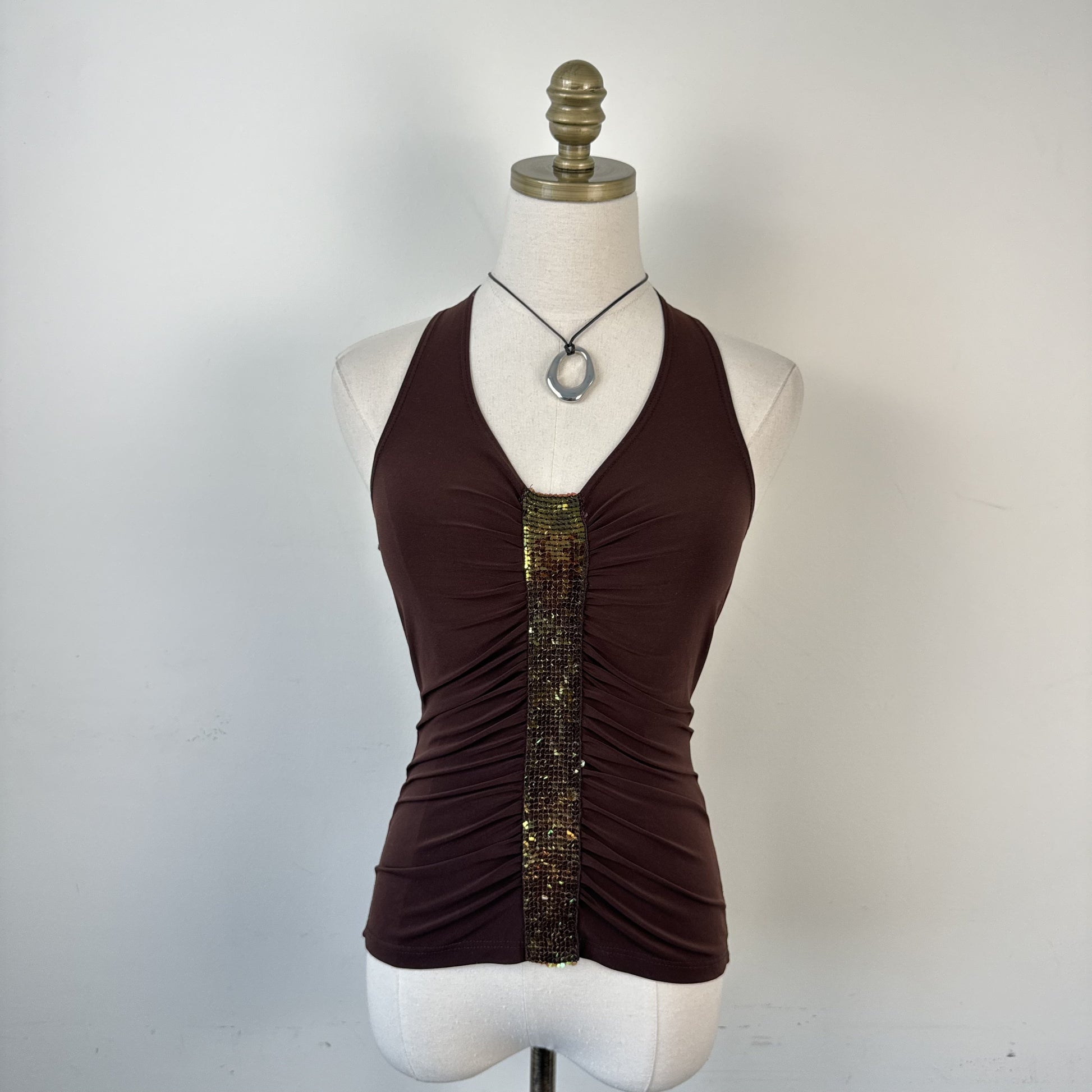 Vintage Brown Sequin Detail Halter Top – view 2