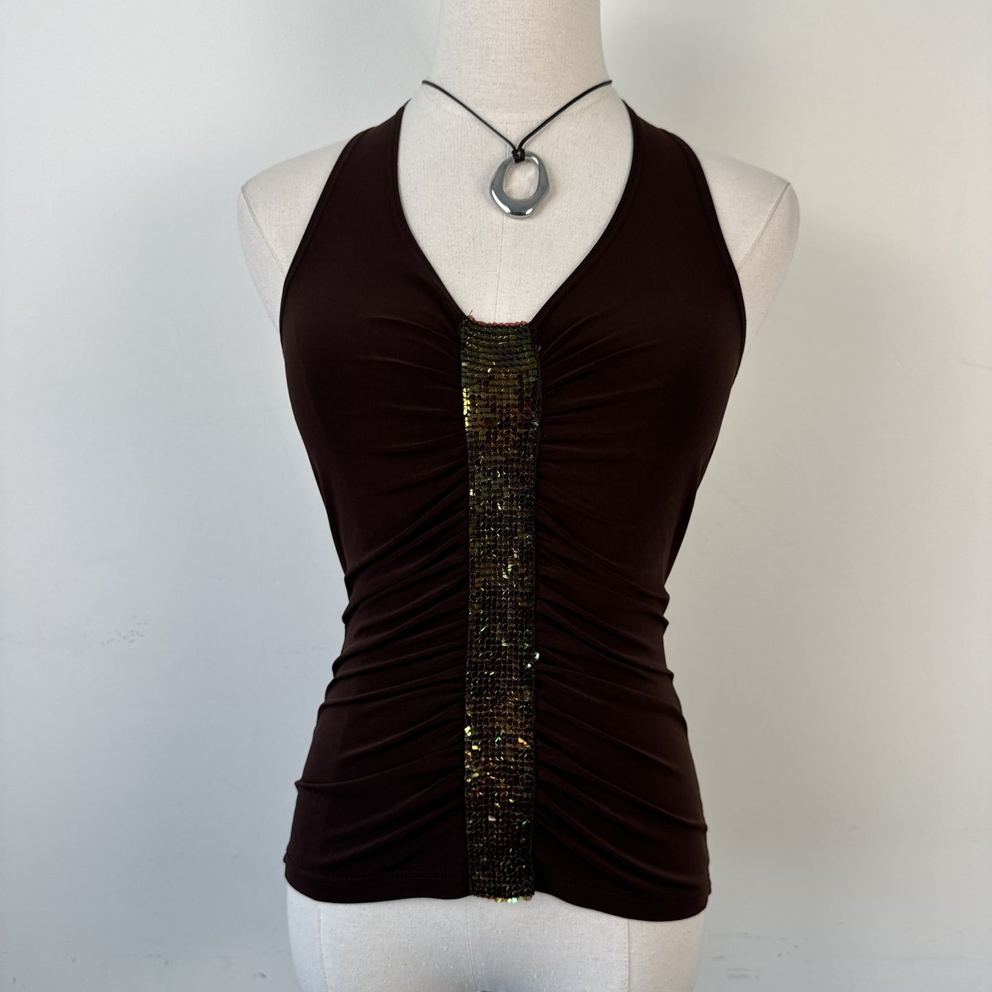 Vintage Brown Sequin Detail Halter Top – view 3