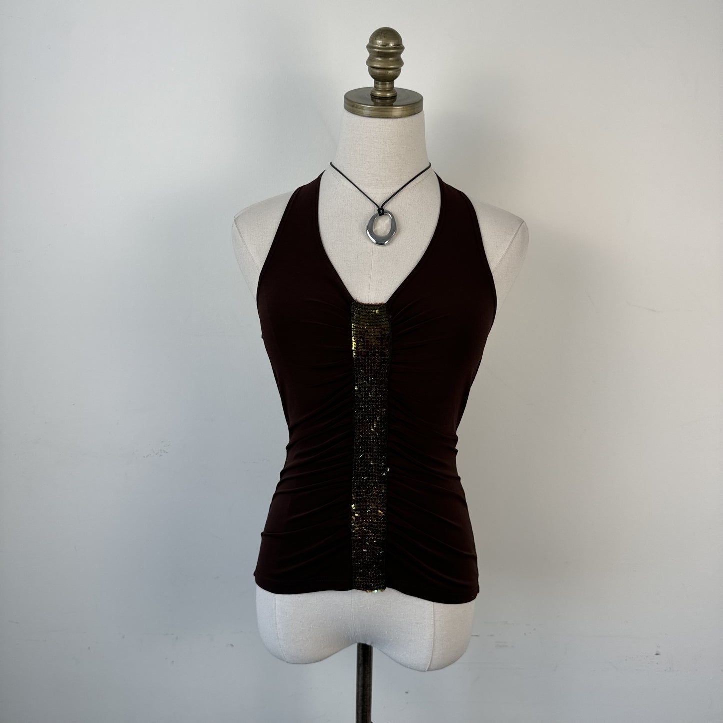 Vintage Brown Sequin Detail Halter Top – view 4