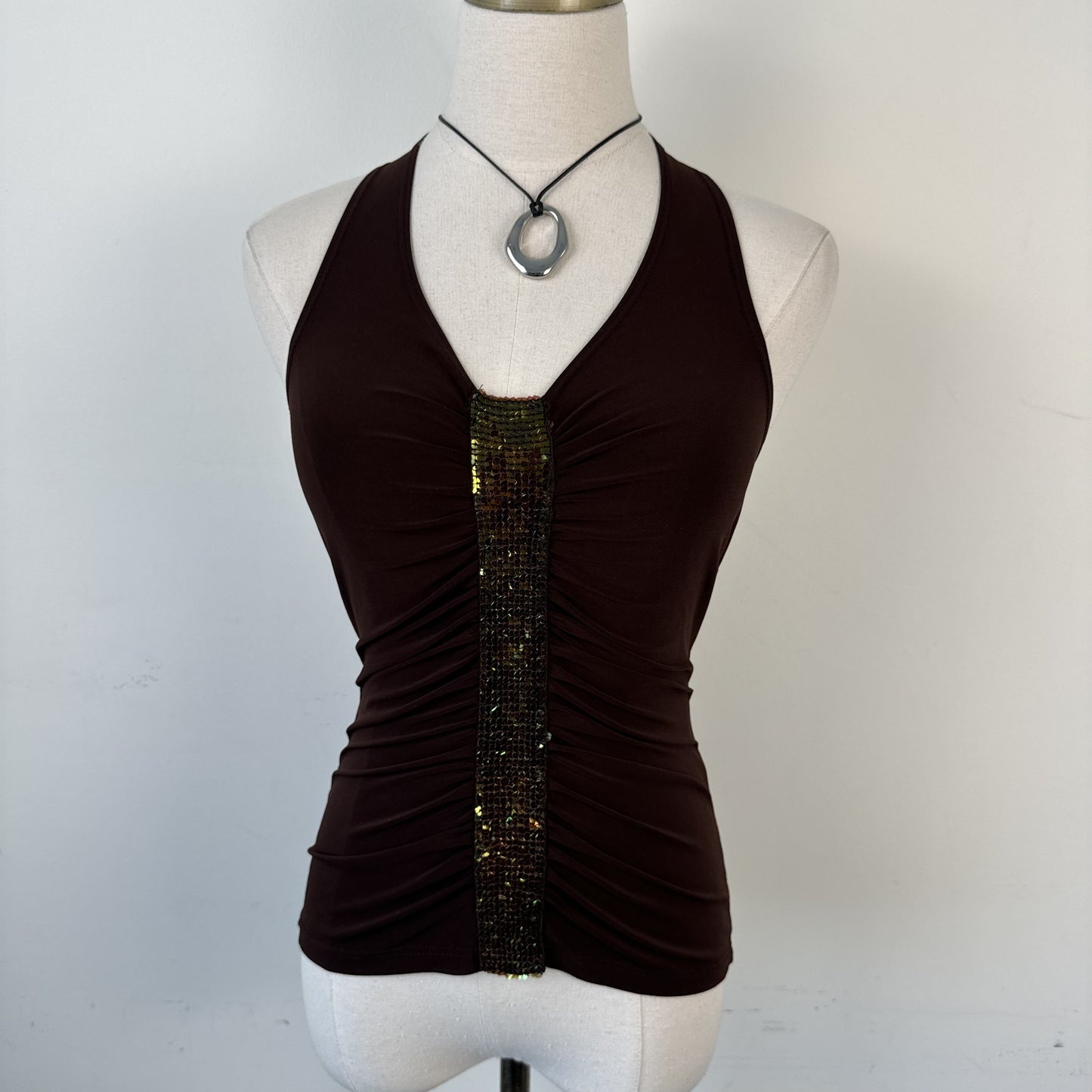 Vintage Brown Sequin Detail Halter Top – view 5