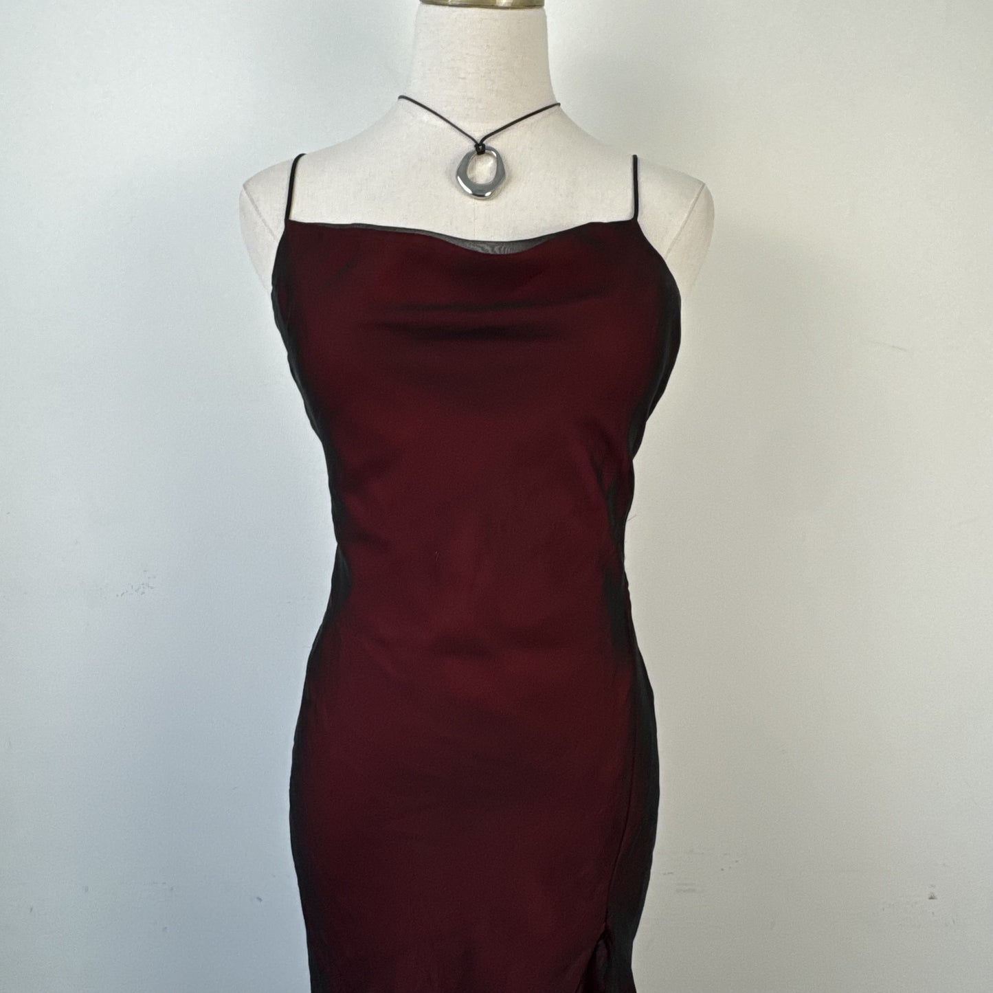Vintage 90s Red and Black Chiffon Mesh Overlay Ruffled Maxi Dress – view 5