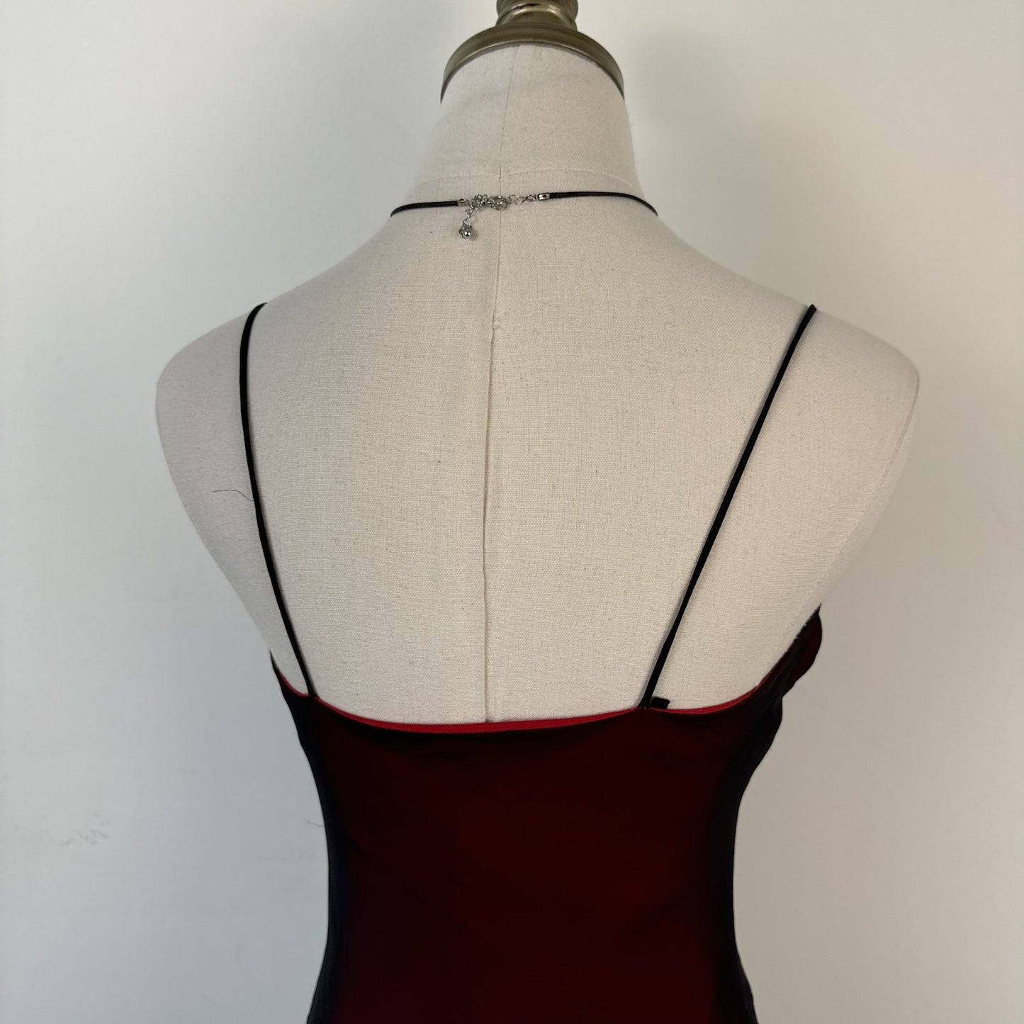 Vintage 90s Red and Black Chiffon Mesh Overlay Ruffled Maxi Dress – view 13
