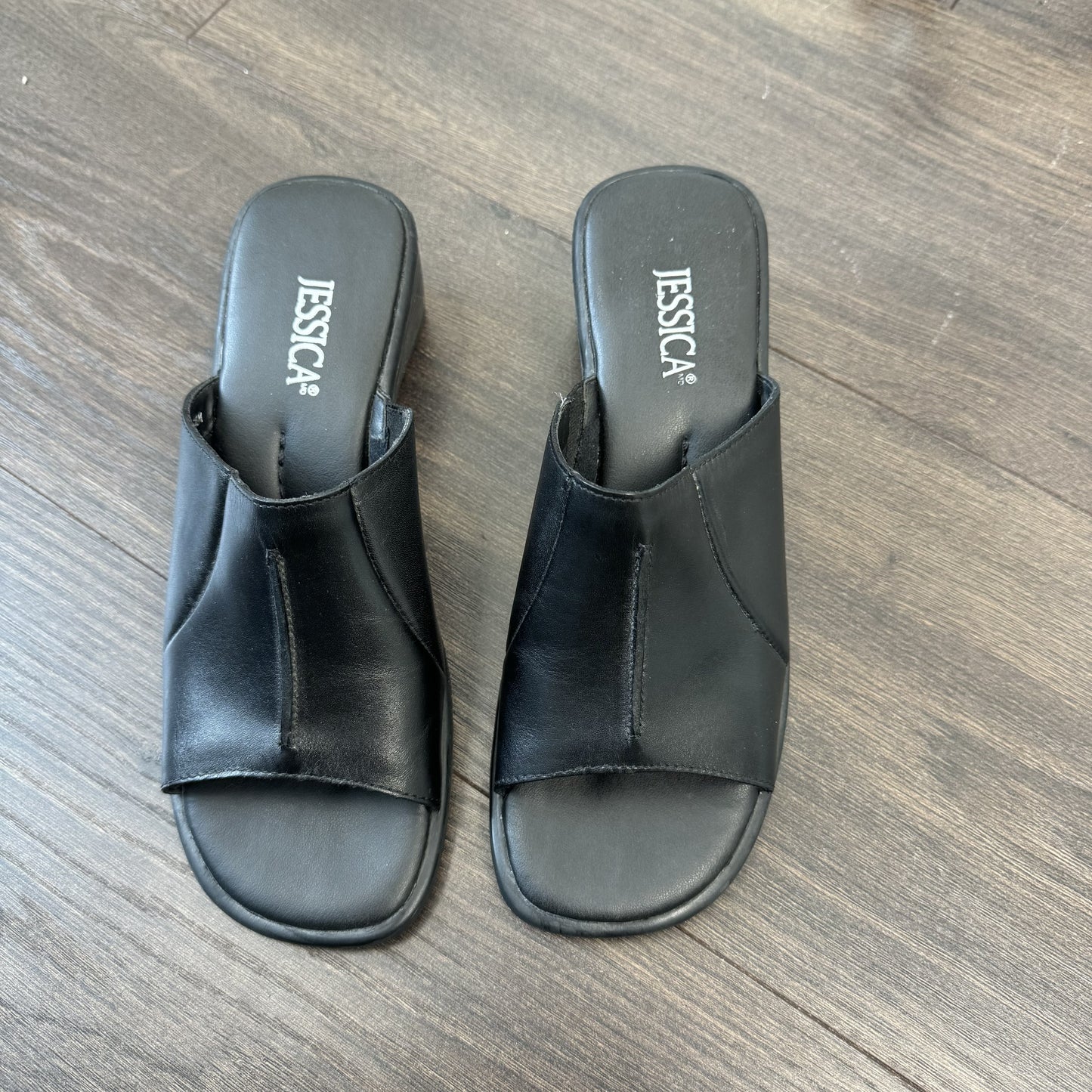 Vintage Black Jesscia Leather Wedge Sandals – view 6