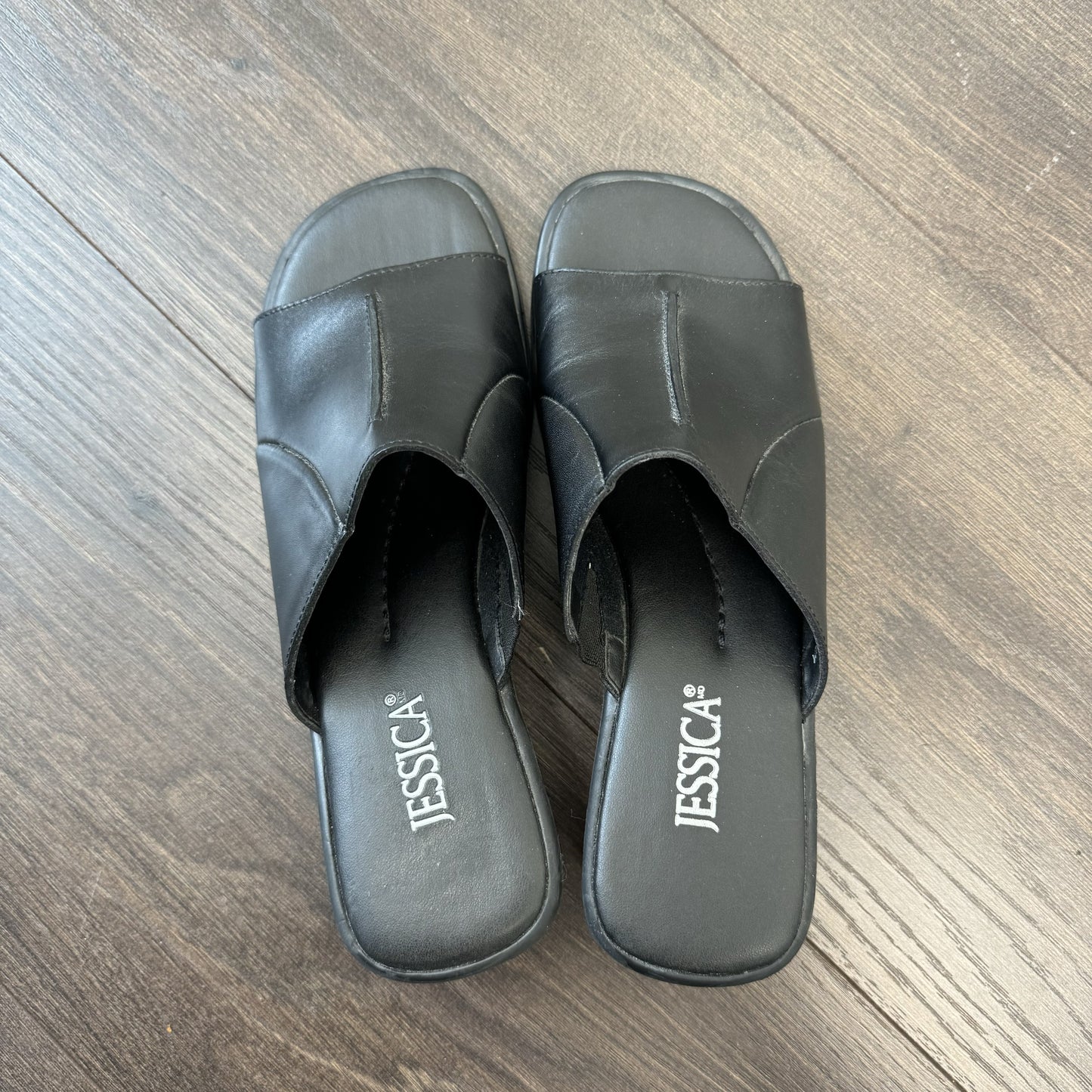 Vintage Black Jesscia Leather Wedge Sandals – view 8