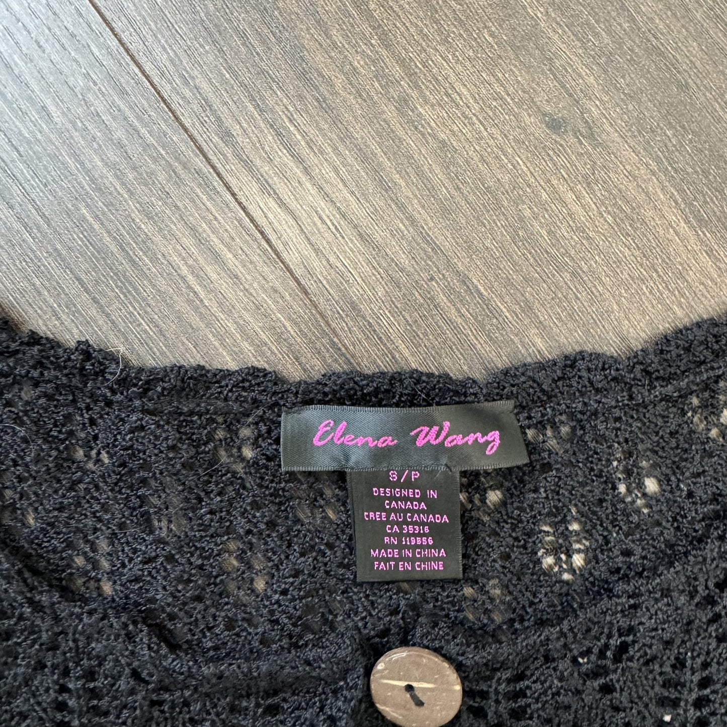 Vintage Black Open Knit 3/4 Sleeve Button-Up Cardigan – view 6
