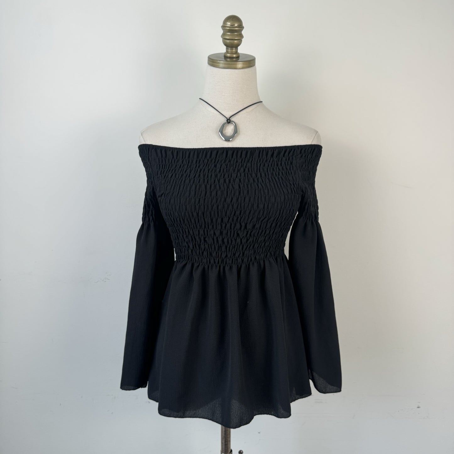 Vintage Off Shoulder Bell Sleeve Ruched Fitted Top