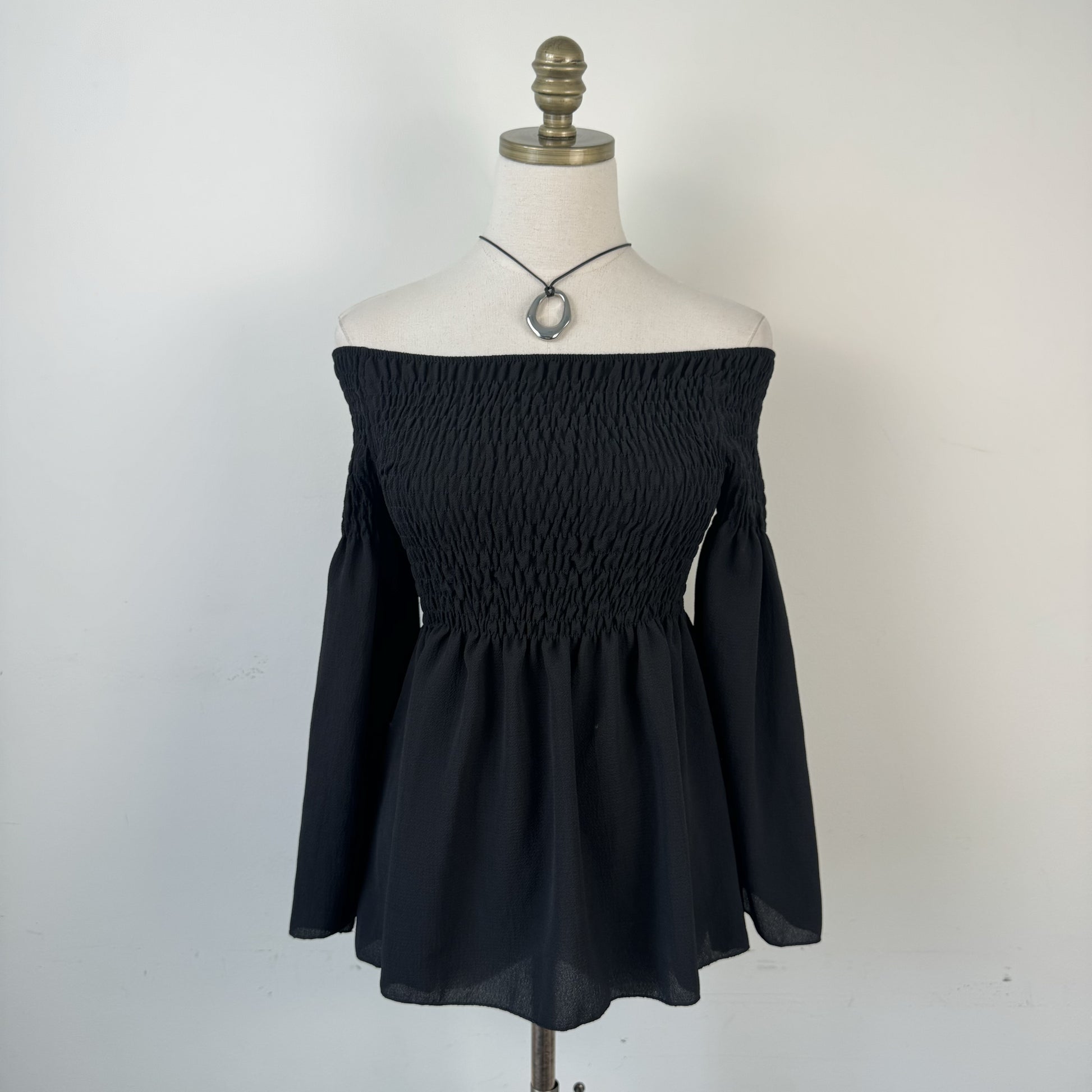 Vintage Off Shoulder Bell Sleeve Ruched Fitted Top
