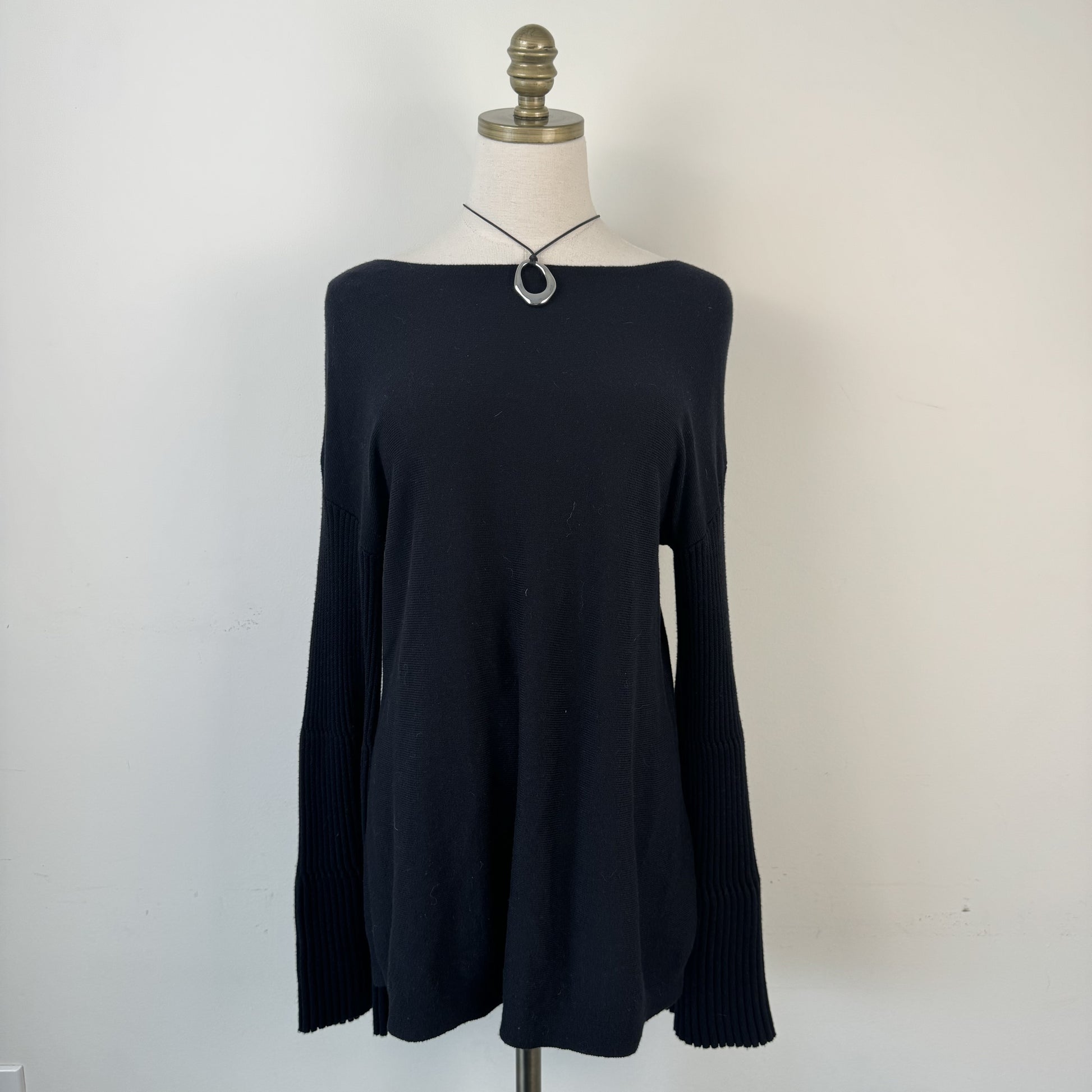 Vince Camuto Black Boat Neck Knit Sweater with Bell Sleeves