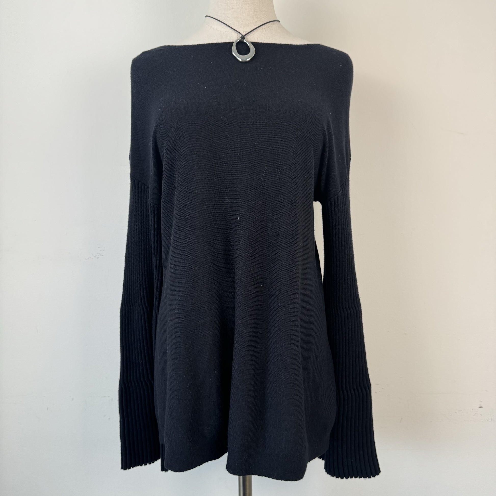 Vince Camuto Black Boat Neck Knit Sweater with Bell Sleeves – view 2