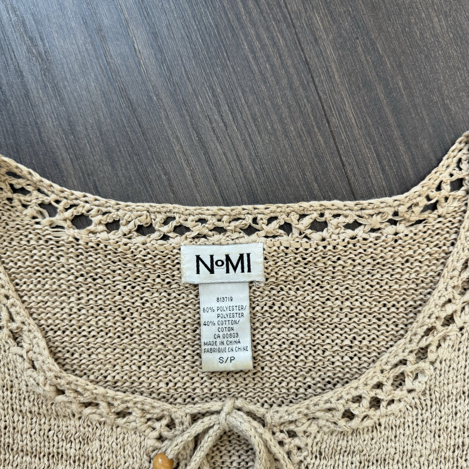 Vintage Boho Knit Top with Tie-Up Neckline and Beaded Details – view 5