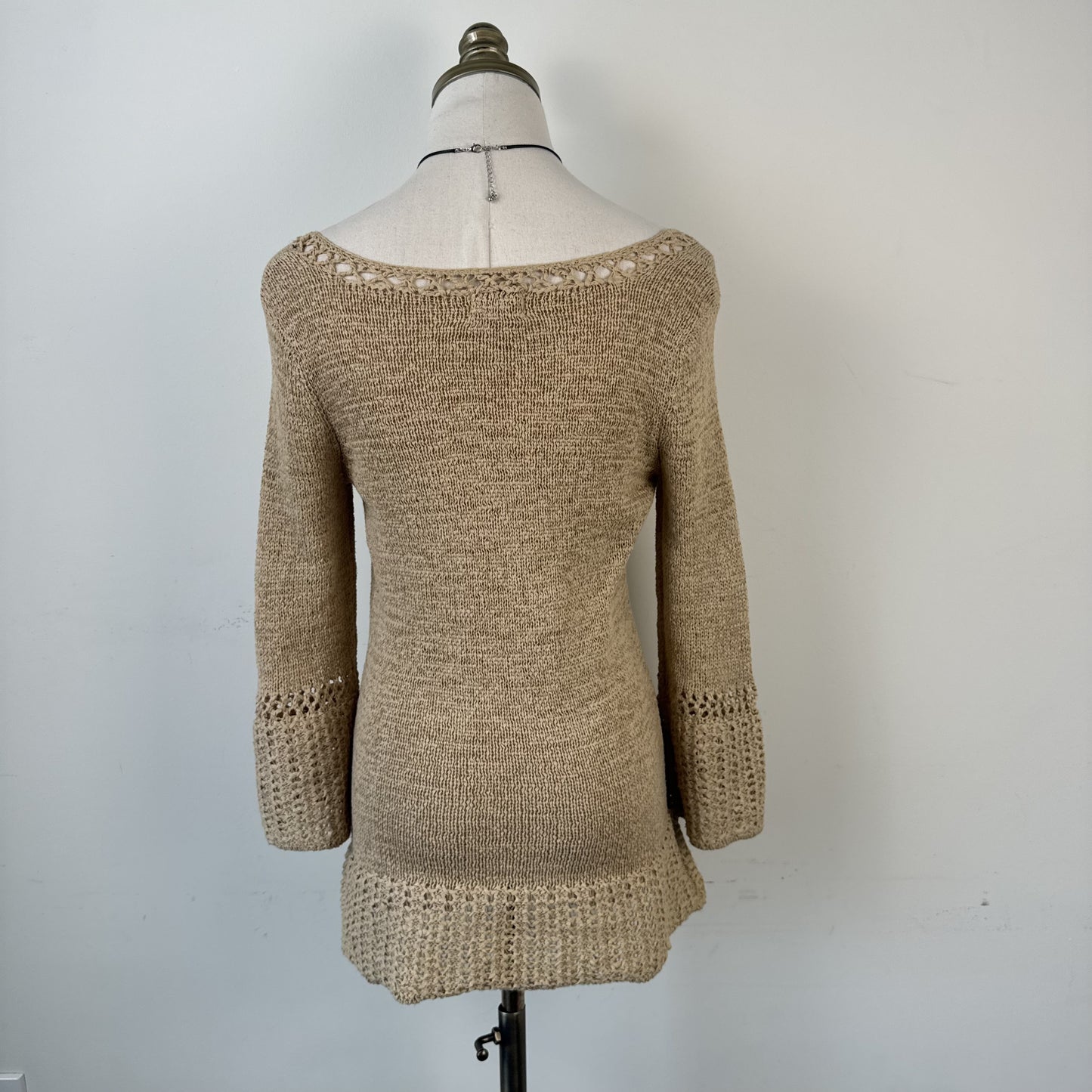 Vintage Boho Knit Top with Tie-Up Neckline and Beaded Details – view 4