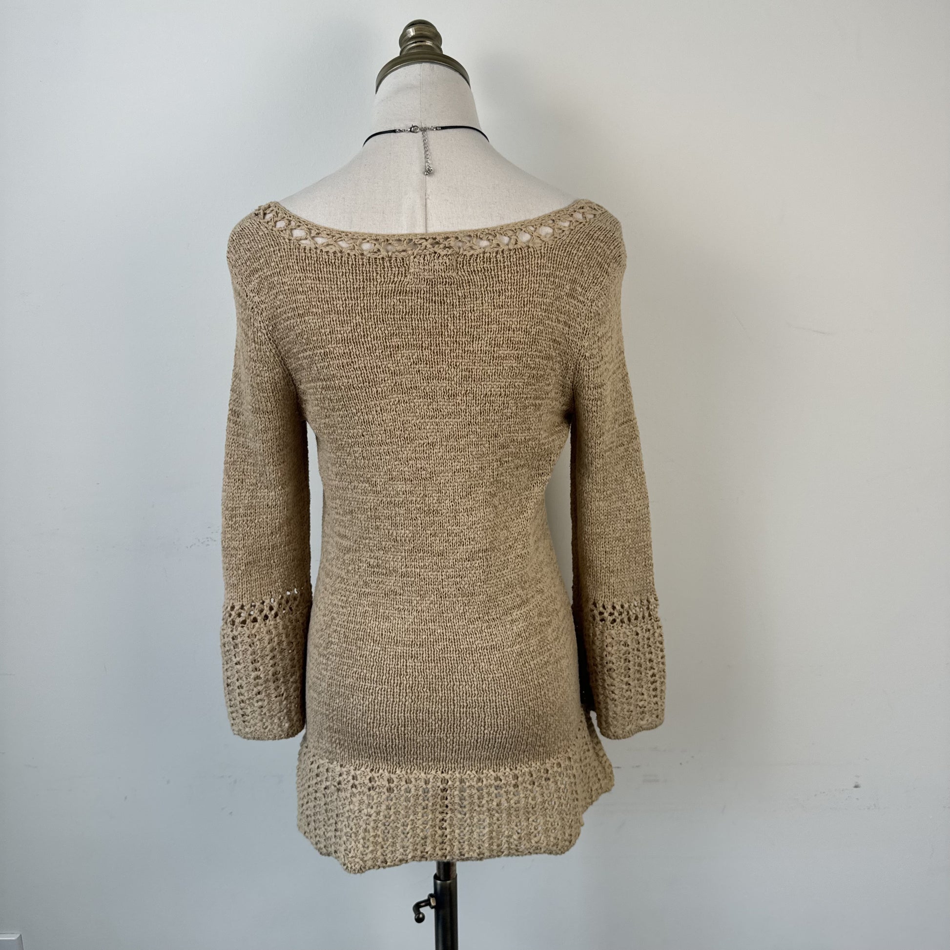 Vintage Boho Knit Top with Tie-Up Neckline and Beaded Details – view 4