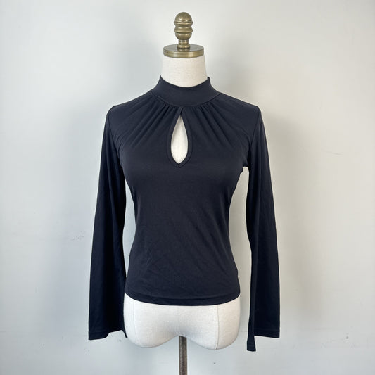 Vintage Black Fitted Bell Sleeve Diamond Cutout Top