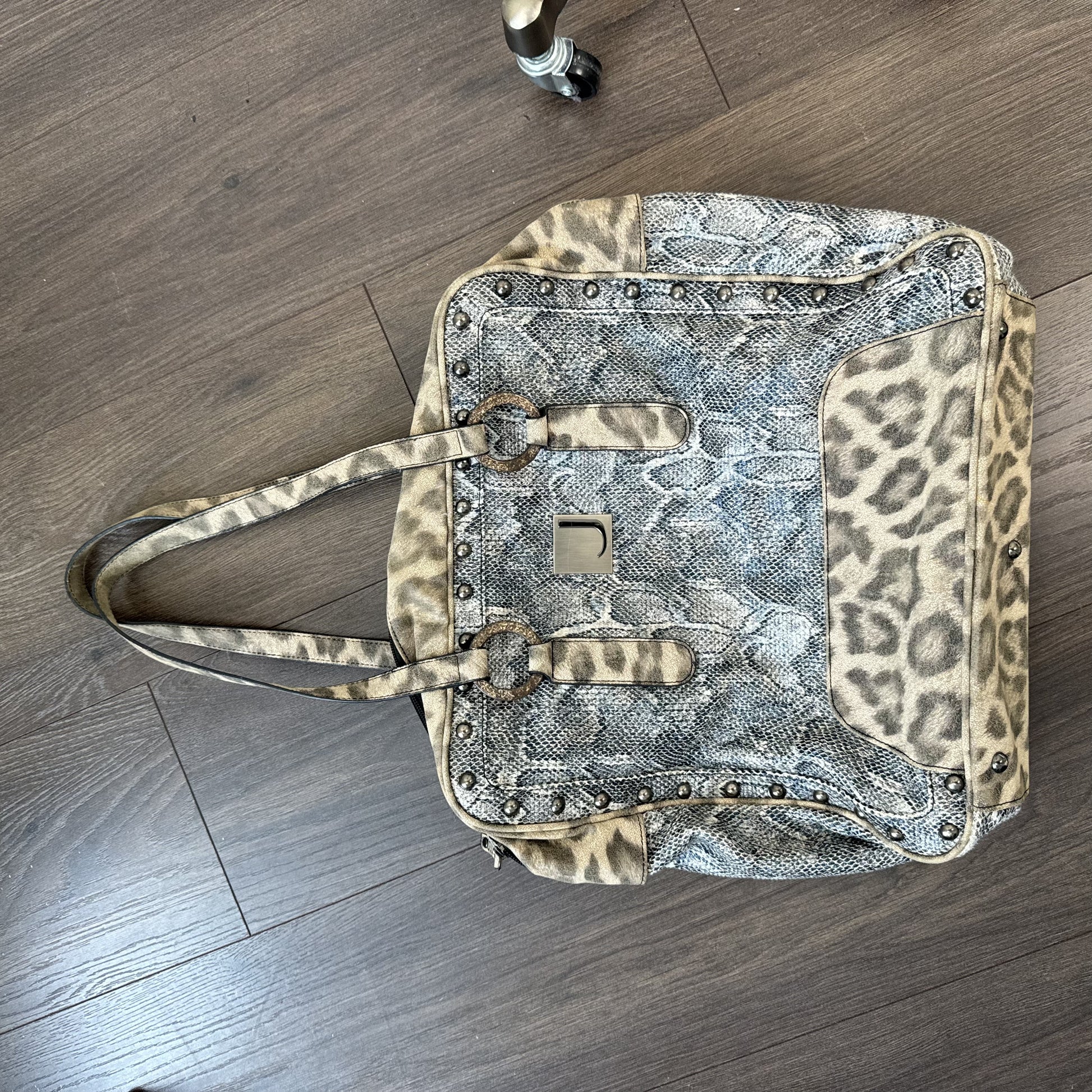 Jonael Leopard Snakeskin Print Studded Oversized Shoulder Bag – view 7