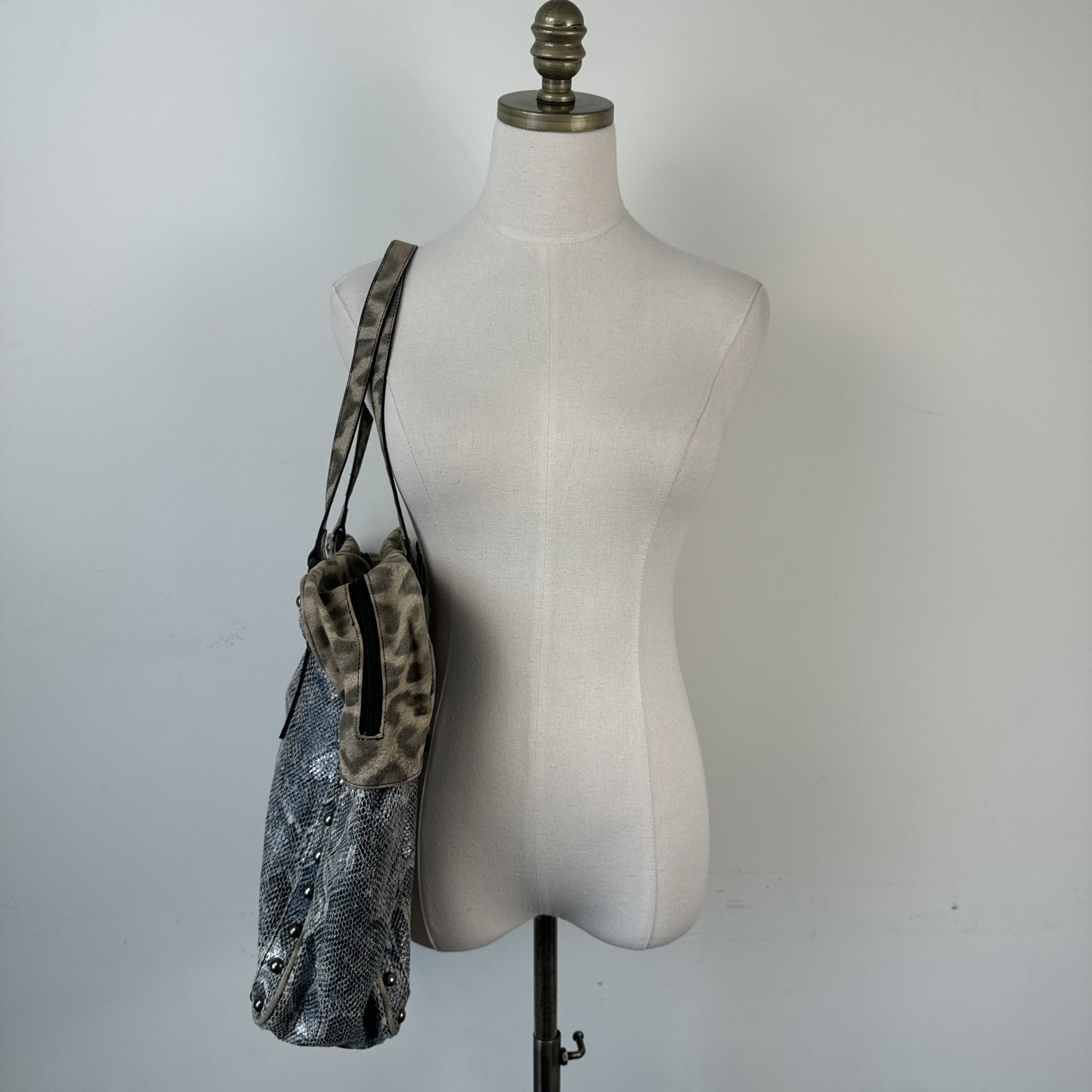 Jonael Leopard Snakeskin Print Studded Oversized Shoulder Bag – view 3