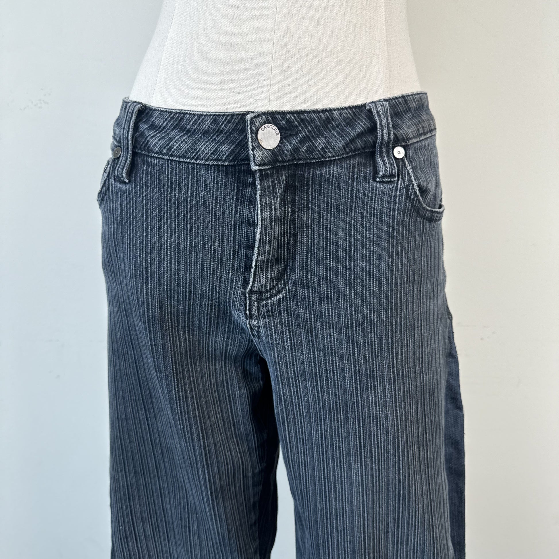 Vintage Gasoline Dark Wash Striped Bootcut Jeans with Embroidered Hem – view 4