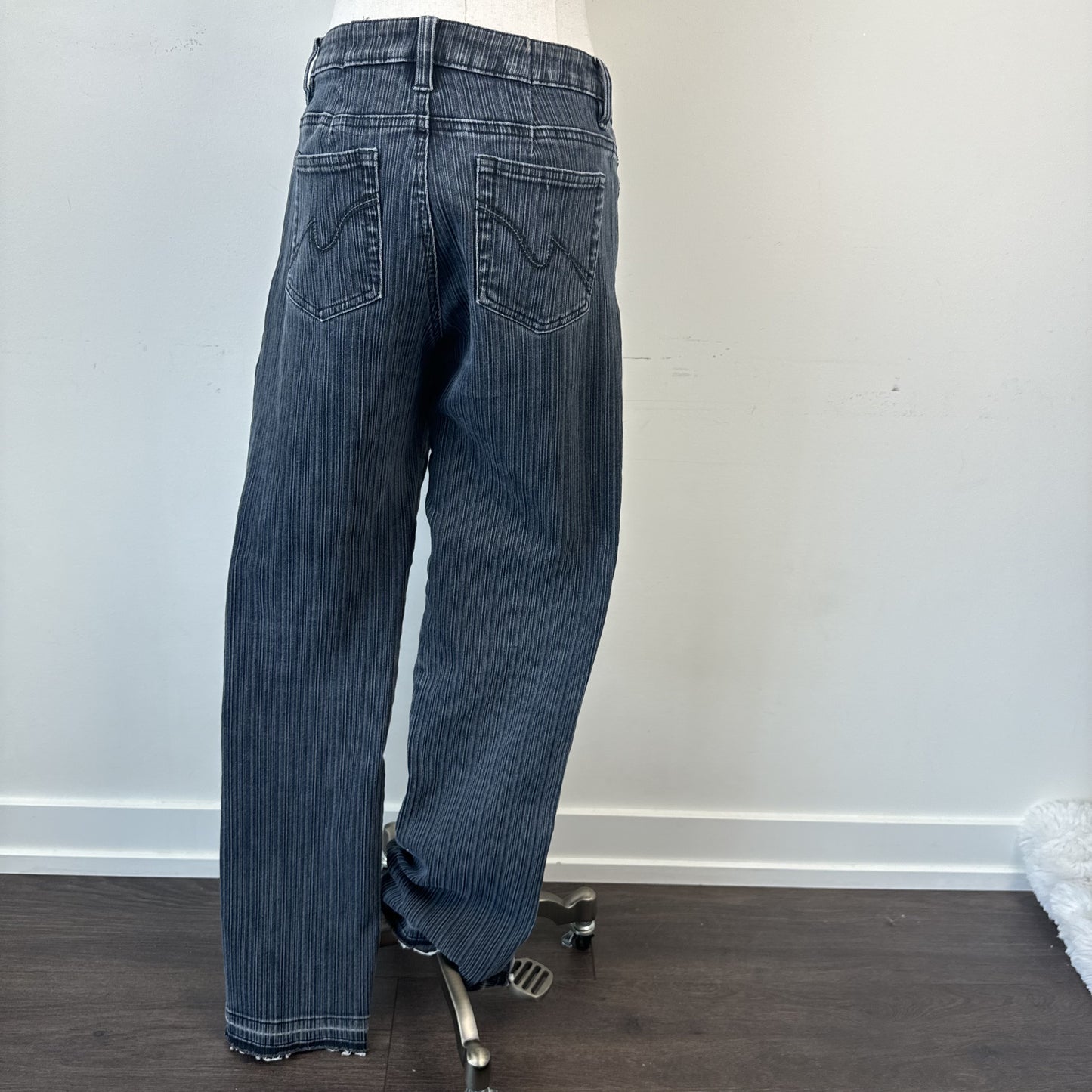 Vintage Gasoline Dark Wash Striped Bootcut Jeans with Embroidered Hem – view 5