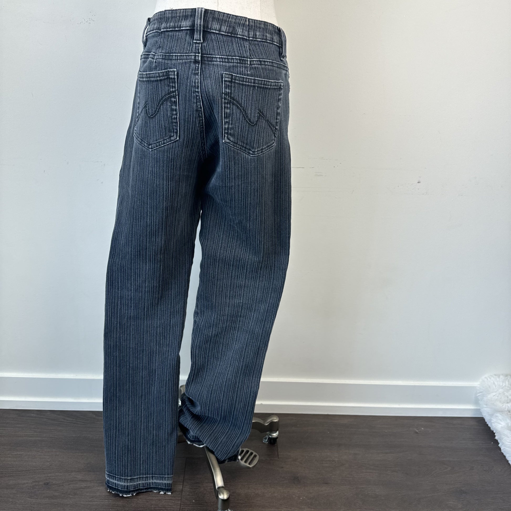 Vintage Gasoline Dark Wash Striped Bootcut Jeans with Embroidered Hem – view 5