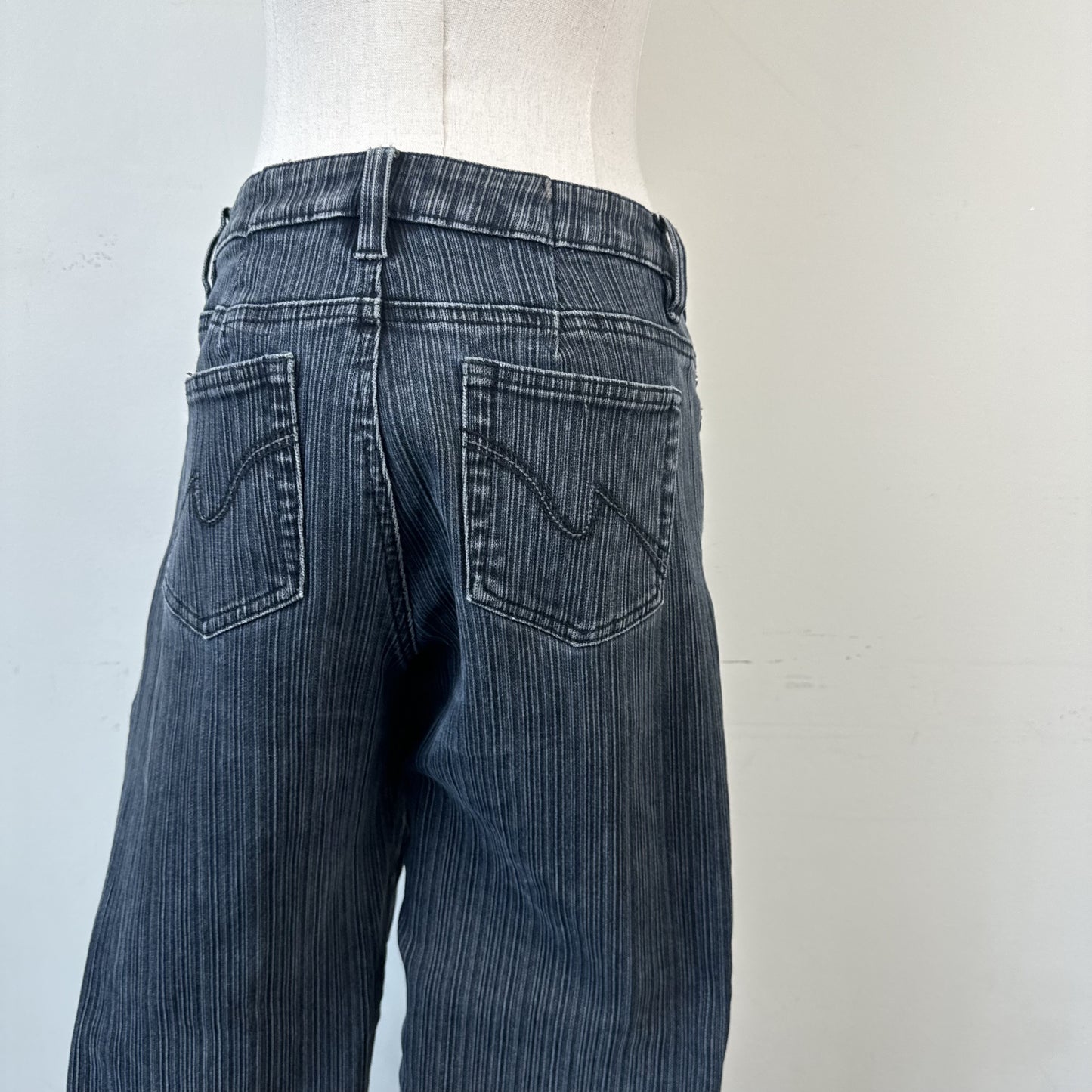 Vintage Gasoline Dark Wash Striped Bootcut Jeans with Embroidered Hem – view 6