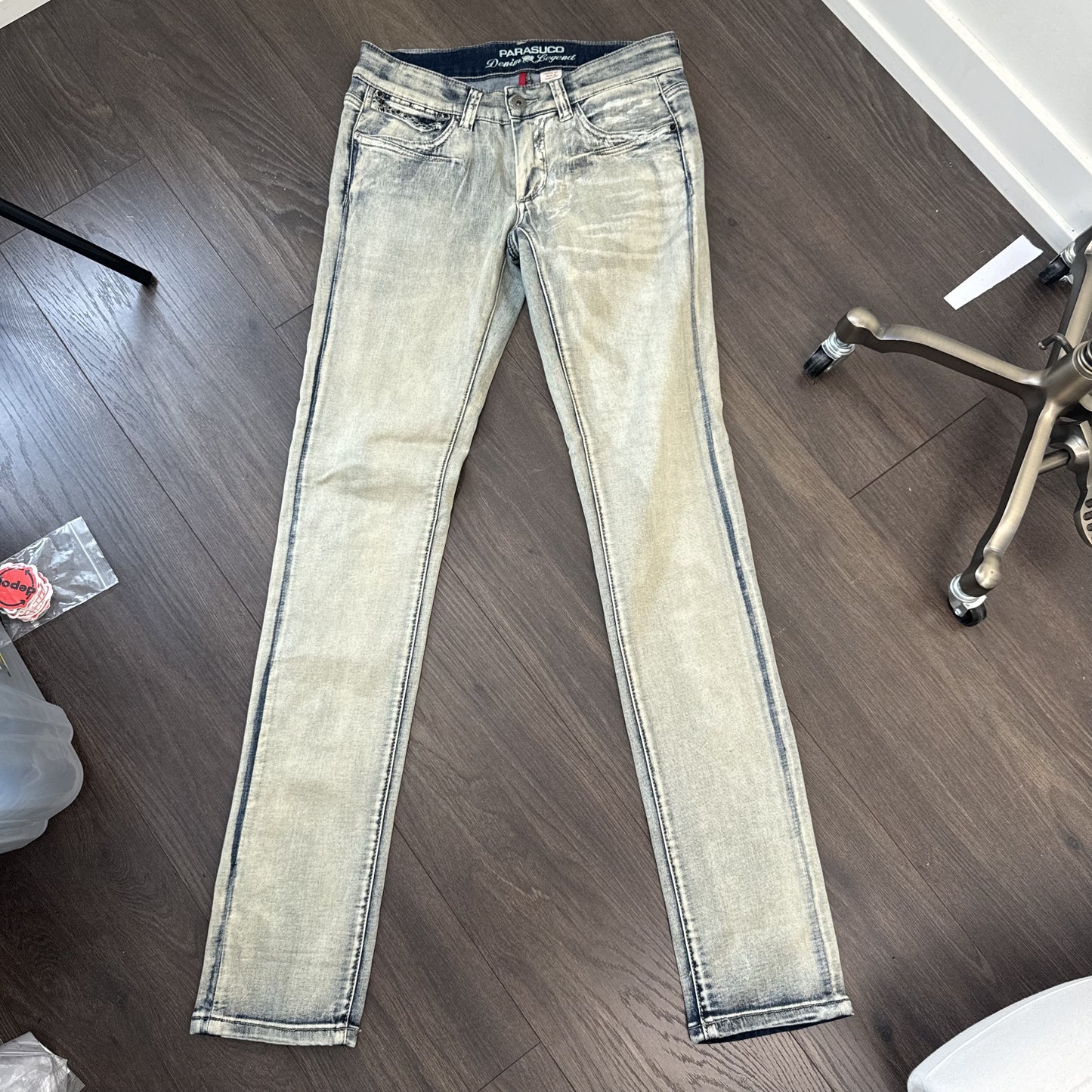 Y2K Parasuco Mud Acid Wash Low Rise Skinny Jeans with Gem Detail – view 10