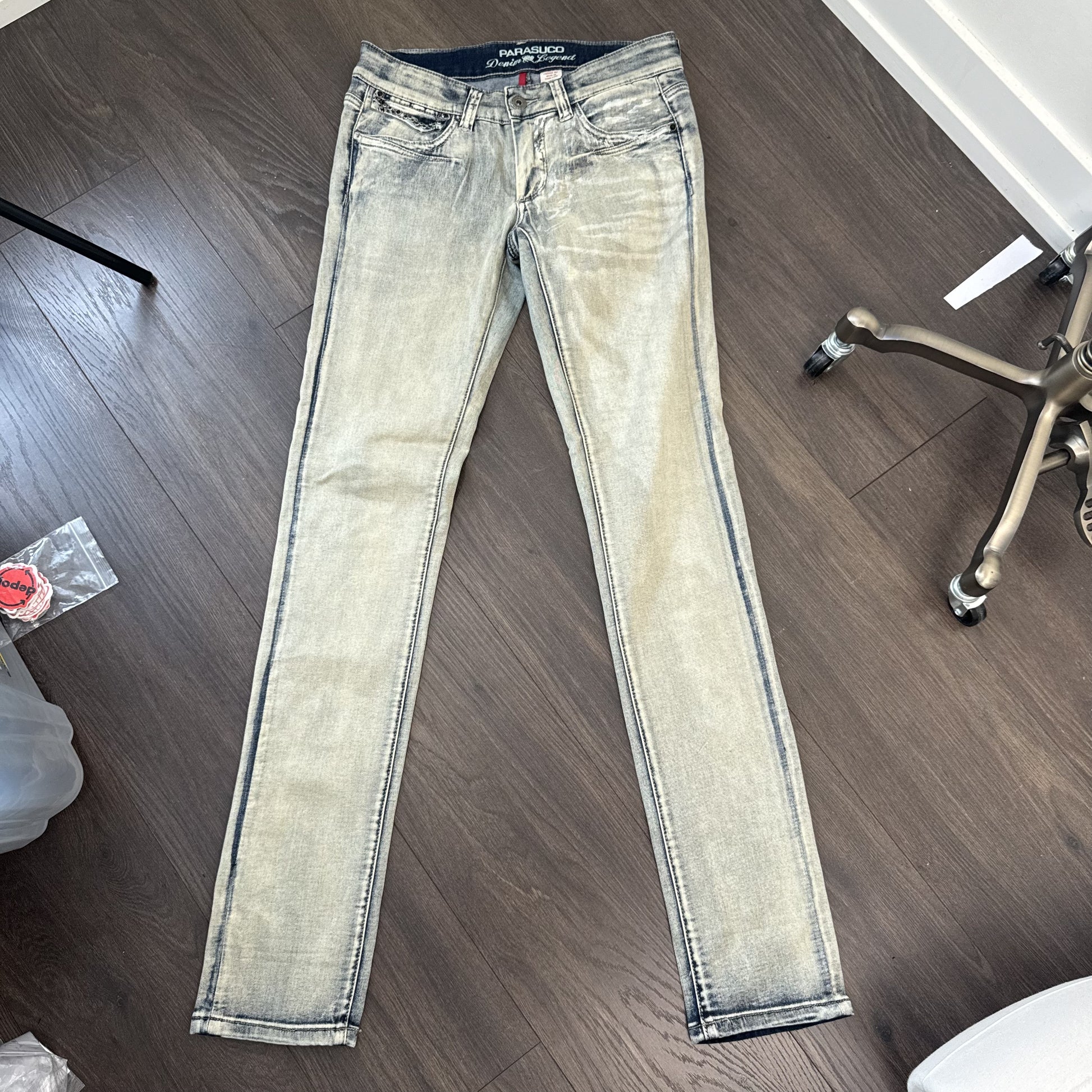 Y2K Parasuco Mud Acid Wash Low Rise Skinny Jeans with Gem Detail – view 10