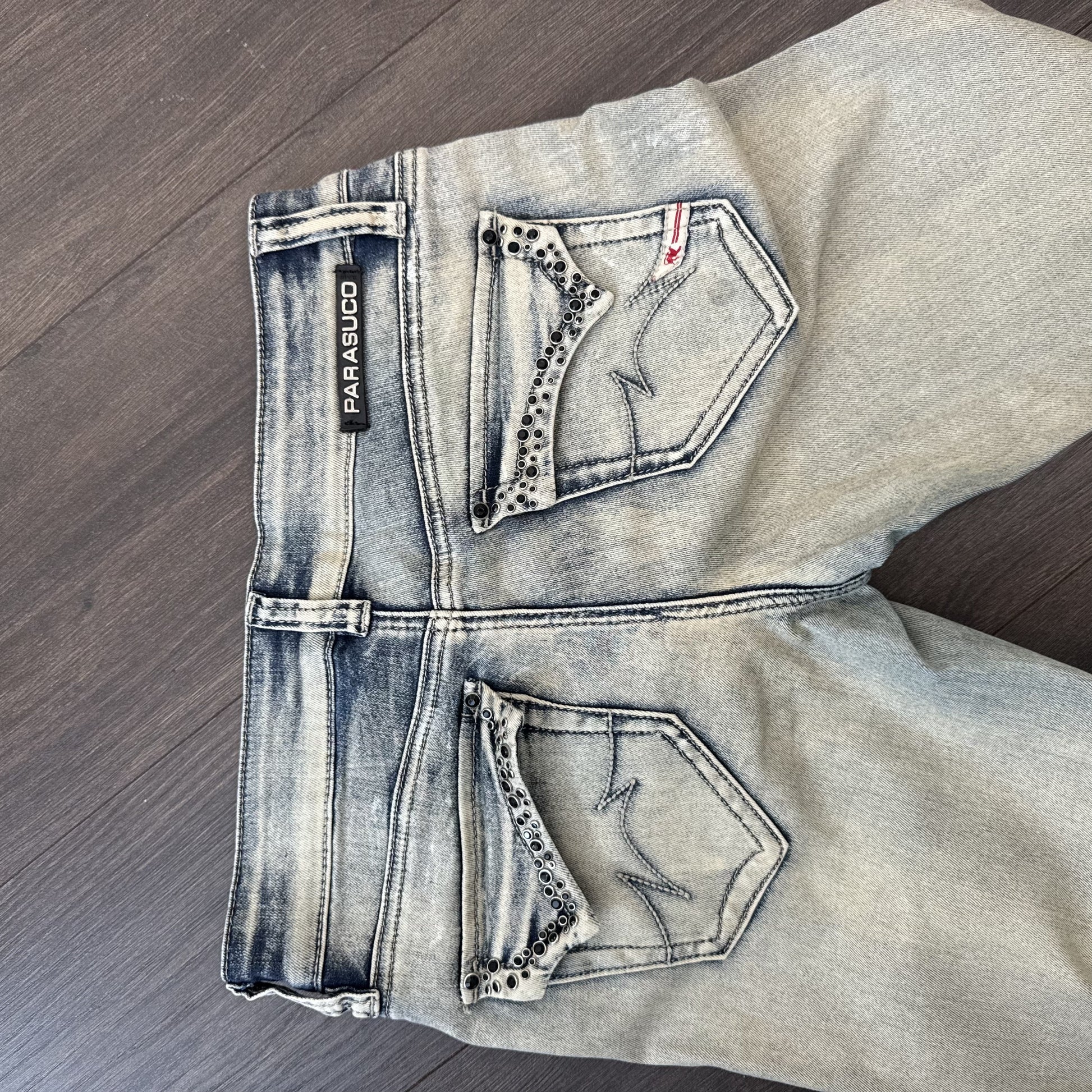 Y2K Parasuco Mud Acid Wash Low Rise Skinny Jeans with Gem Detail – view 6