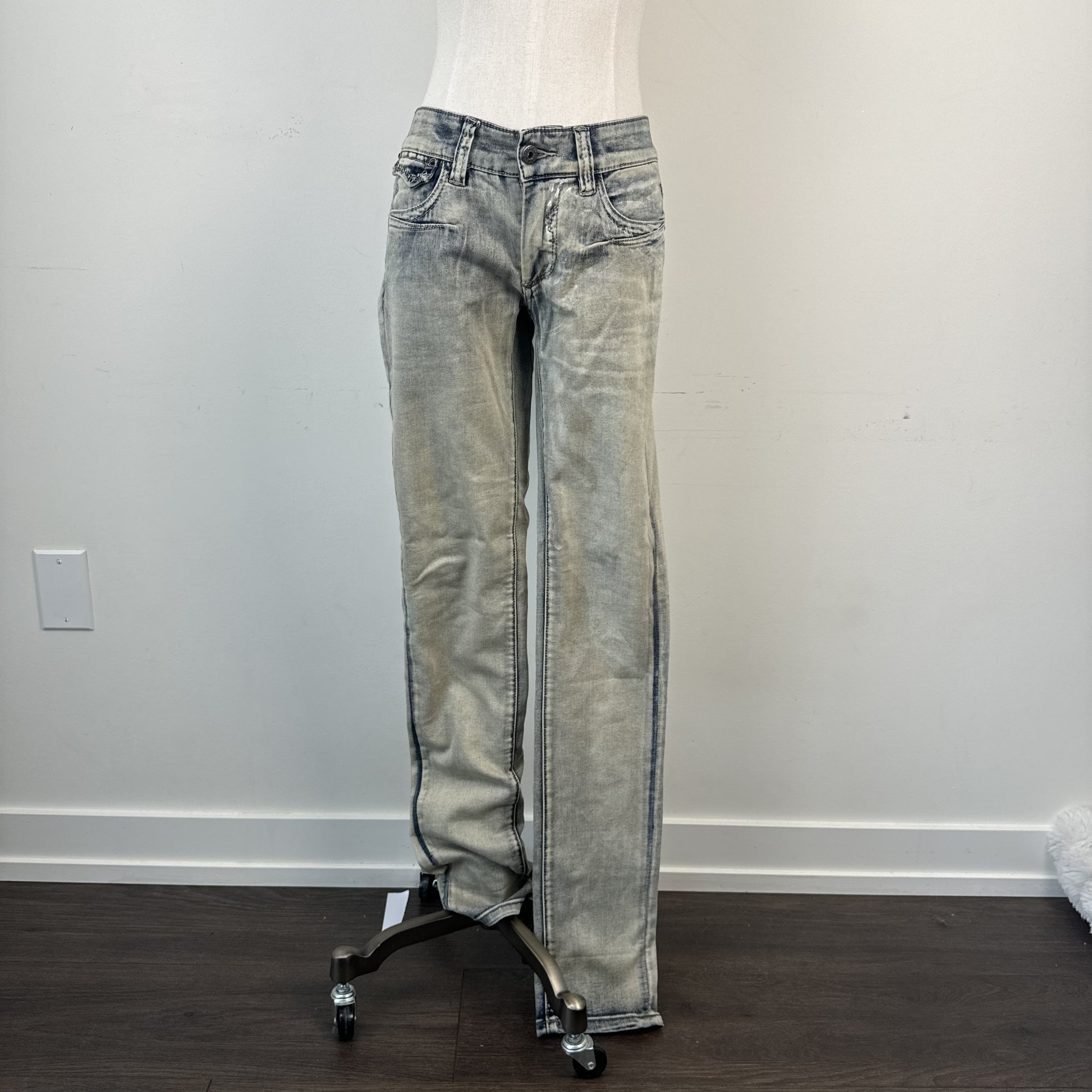 Y2K Parasuco Mud Acid Wash Low Rise Skinny Jeans with Gem Detail