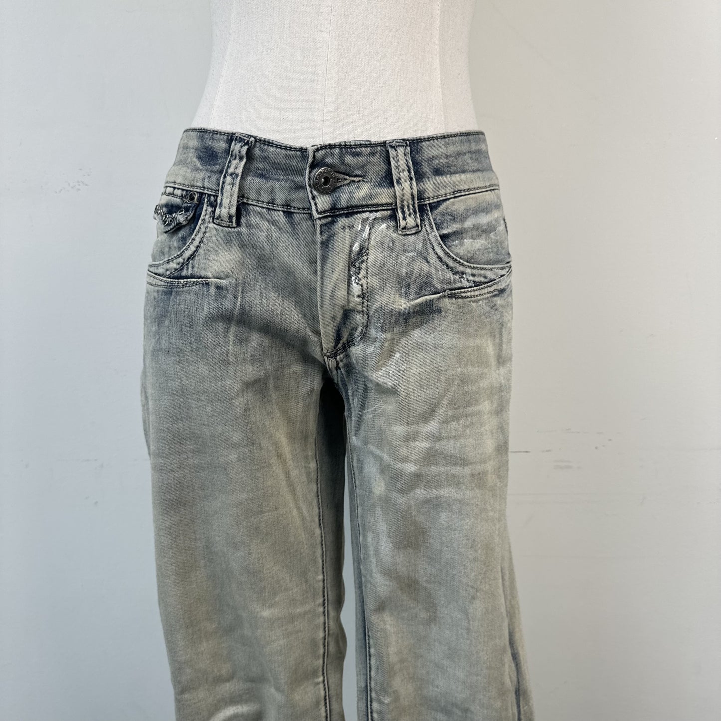 Y2K Parasuco Mud Acid Wash Low Rise Skinny Jeans with Gem Detail – view 7