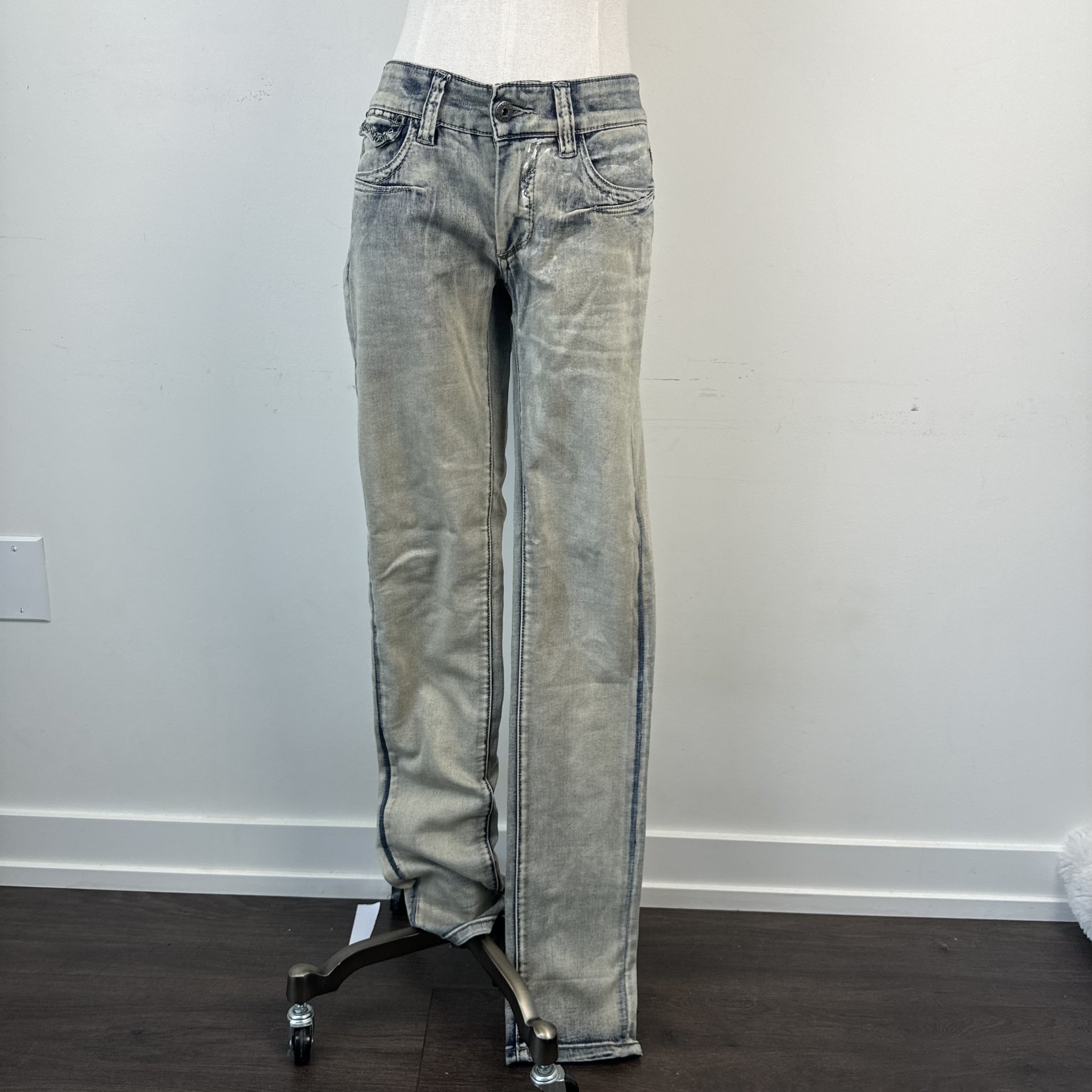 Y2K Parasuco Mud Acid Wash Low Rise Skinny Jeans with Gem Detail – view 3