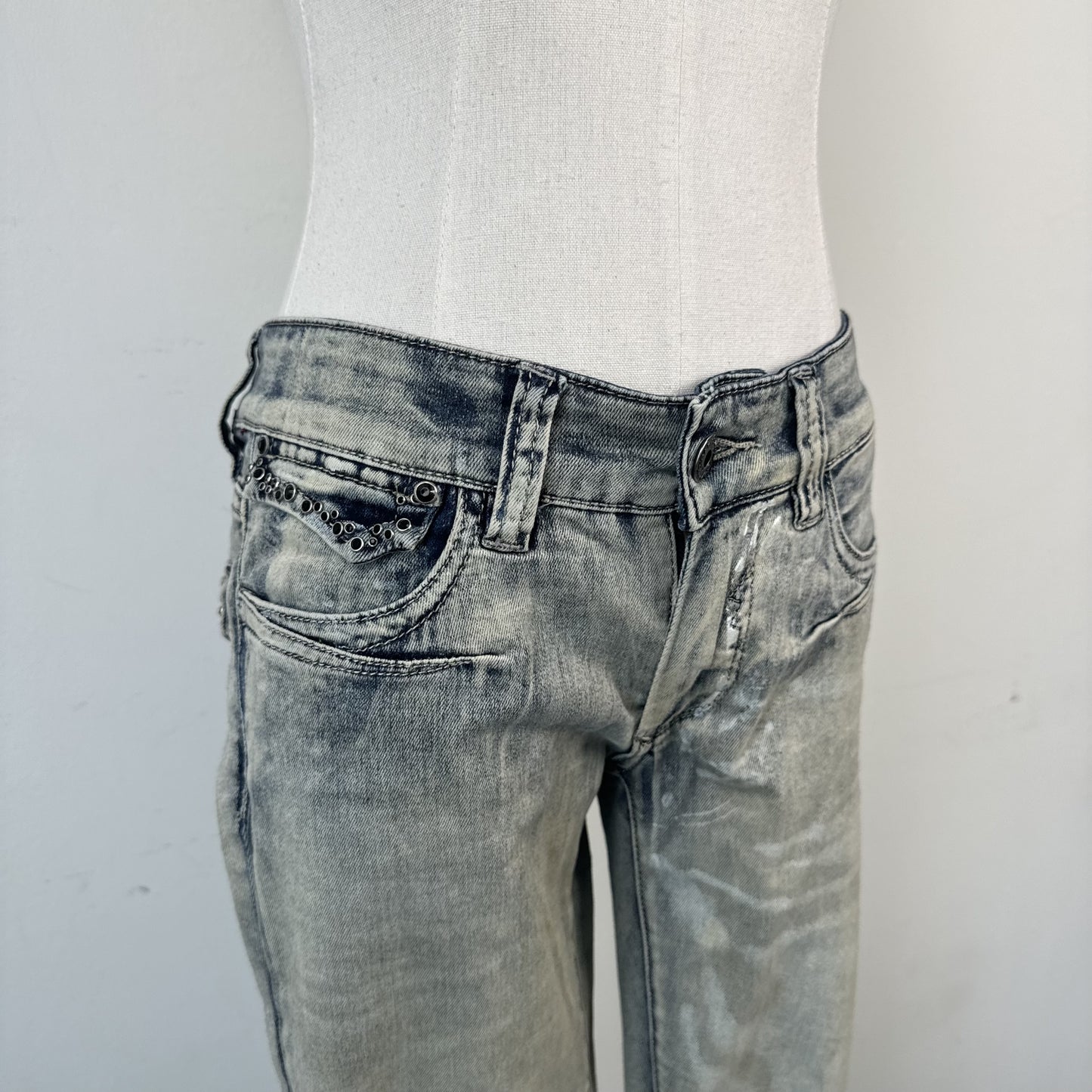 Y2K Parasuco Mud Acid Wash Low Rise Skinny Jeans with Gem Detail – view 8