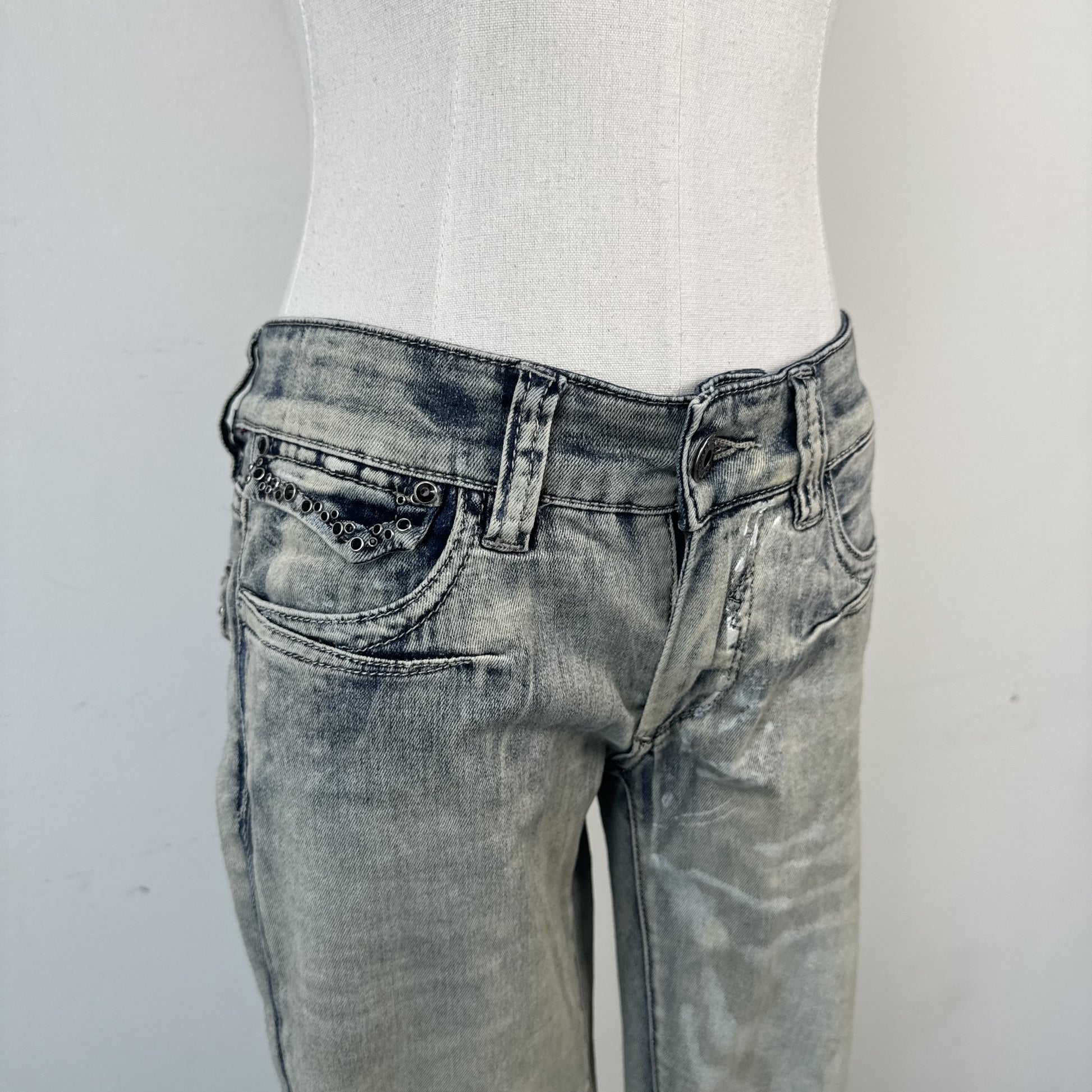 Y2K Parasuco Mud Acid Wash Low Rise Skinny Jeans with Gem Detail – view 8